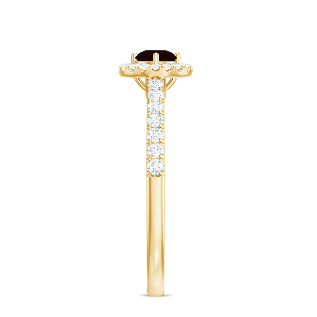 Garnet Minimal Engagement Ring with Diamond Halo