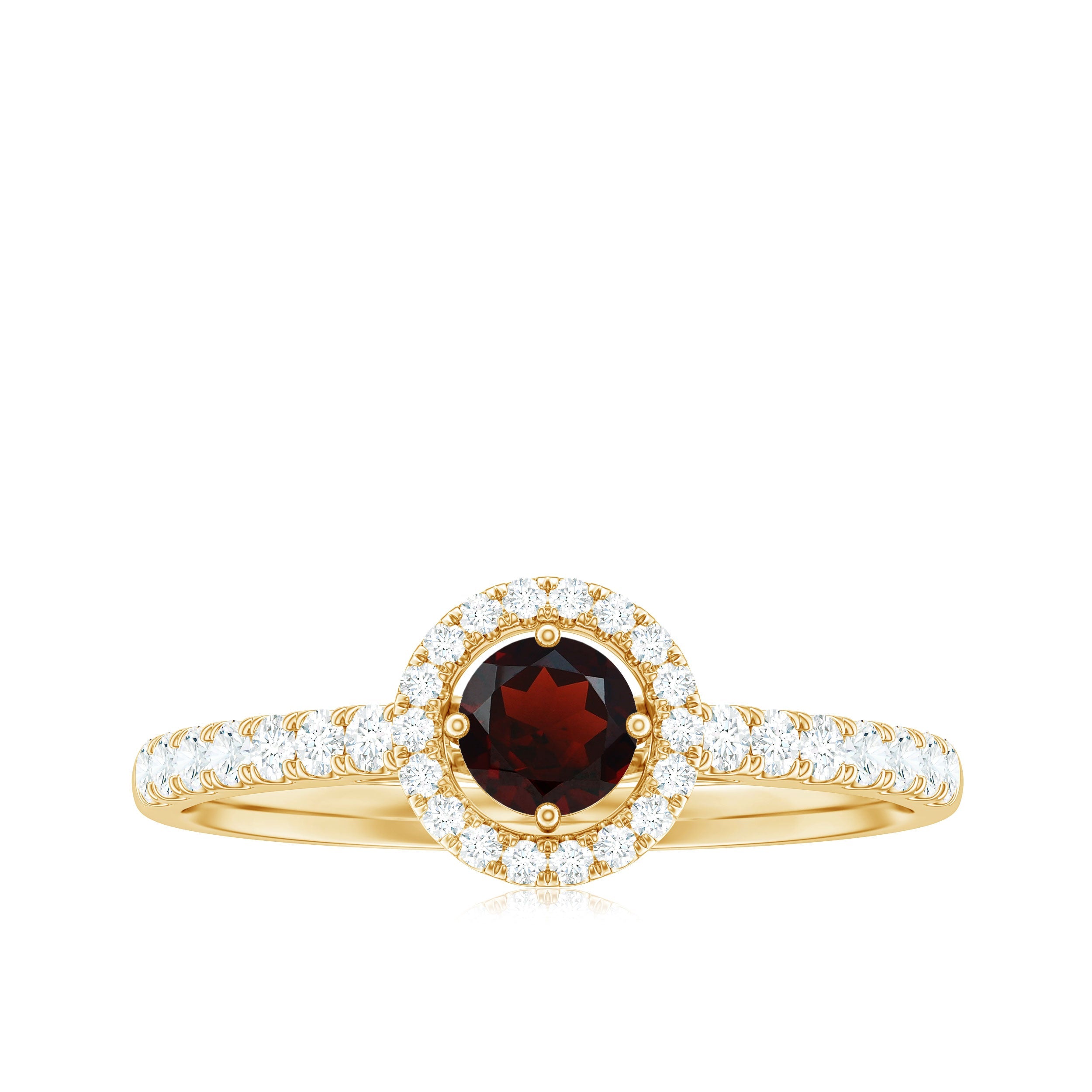 Garnet Minimal Engagement Ring with Diamond Halo