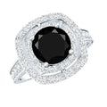 Certified 2 Carat Lab Grown Black Diamond Double Halo Engagement Ring with Moissanite