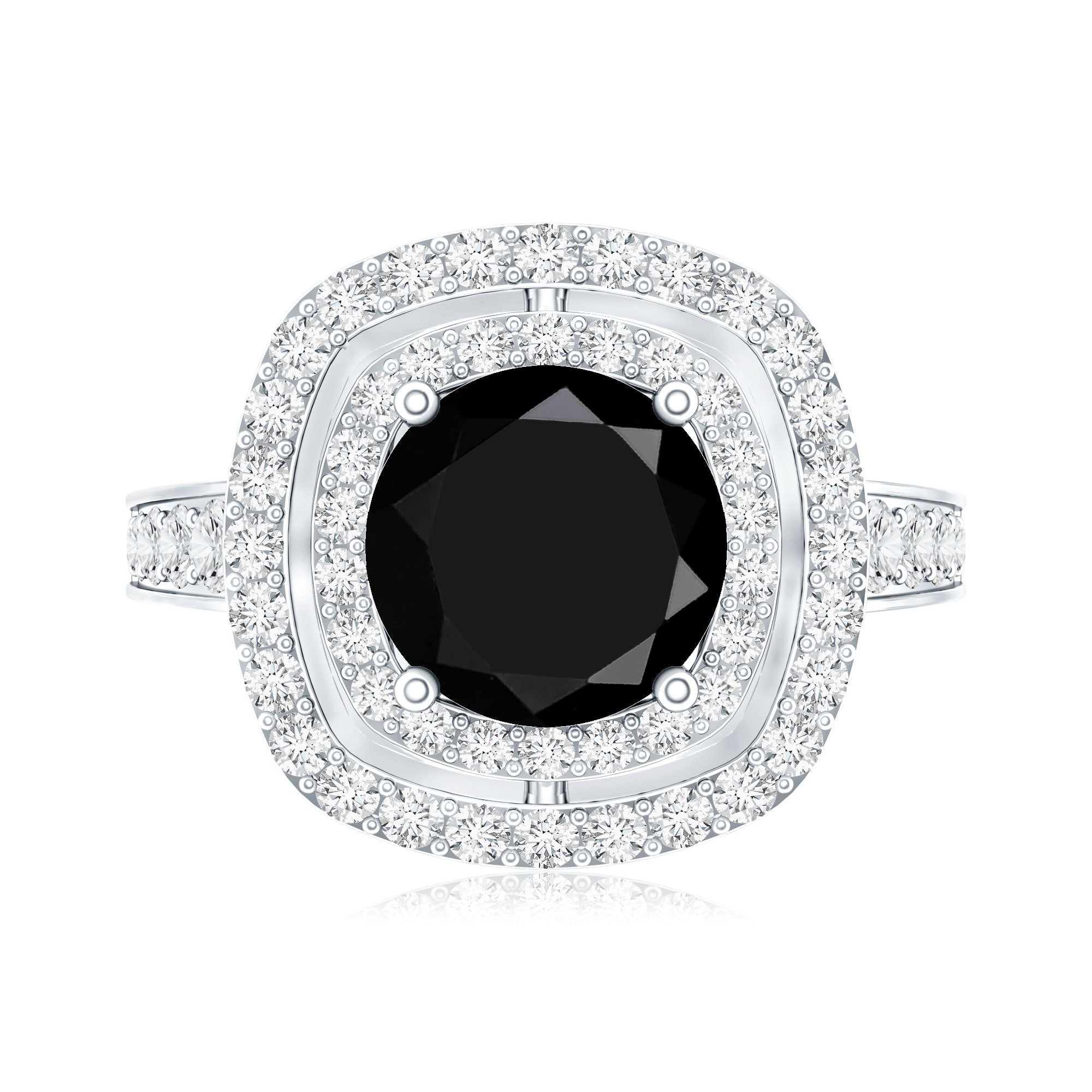 Certified 2 Carat Lab Grown Black Diamond Double Halo Engagement Ring with Moissanite