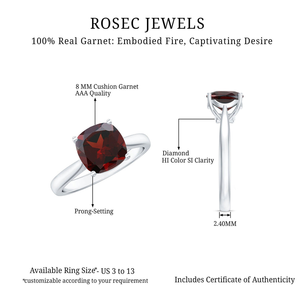 3.2 Carat Natural Garnet Cushion Cut Engagement Ring with Surprise Diamond