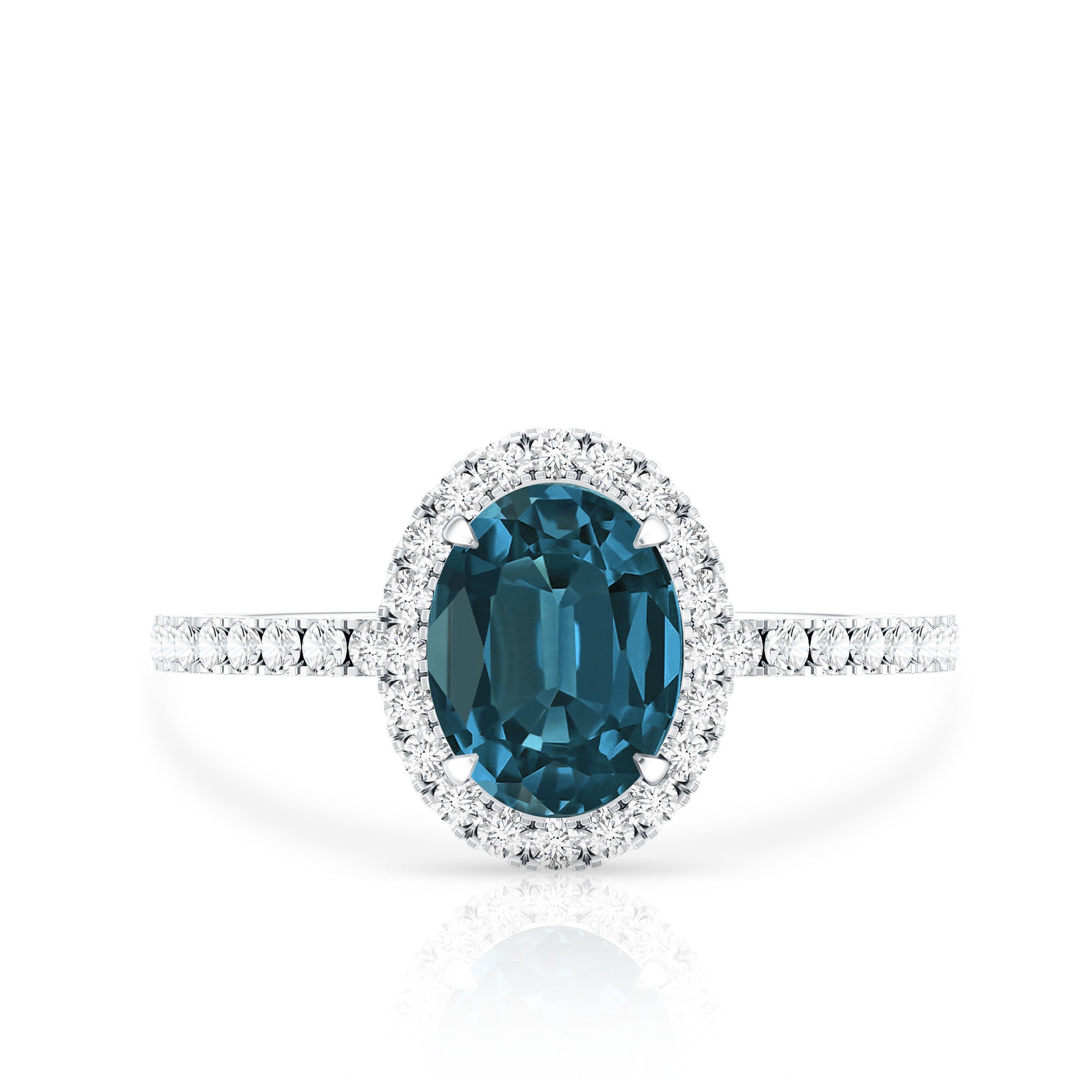 Oval 6X8MM London Blue Topaz Halo Engagement Ring
