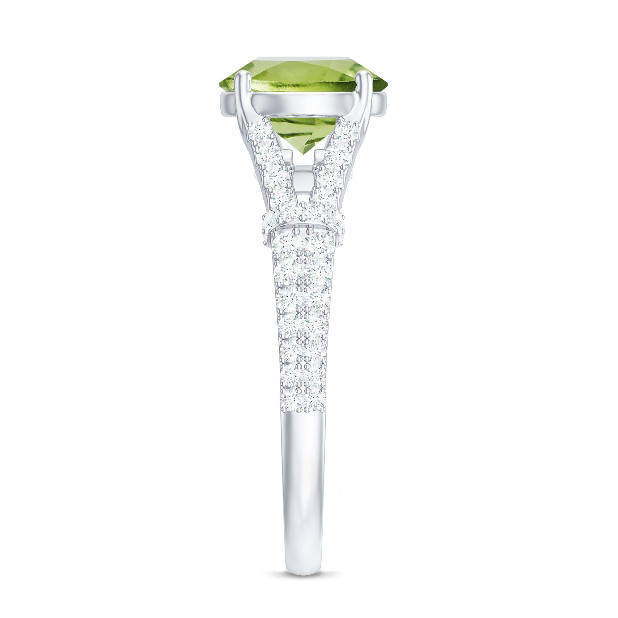 Peridot Solitaire Engagement Ring with Moissanite in Split Shank