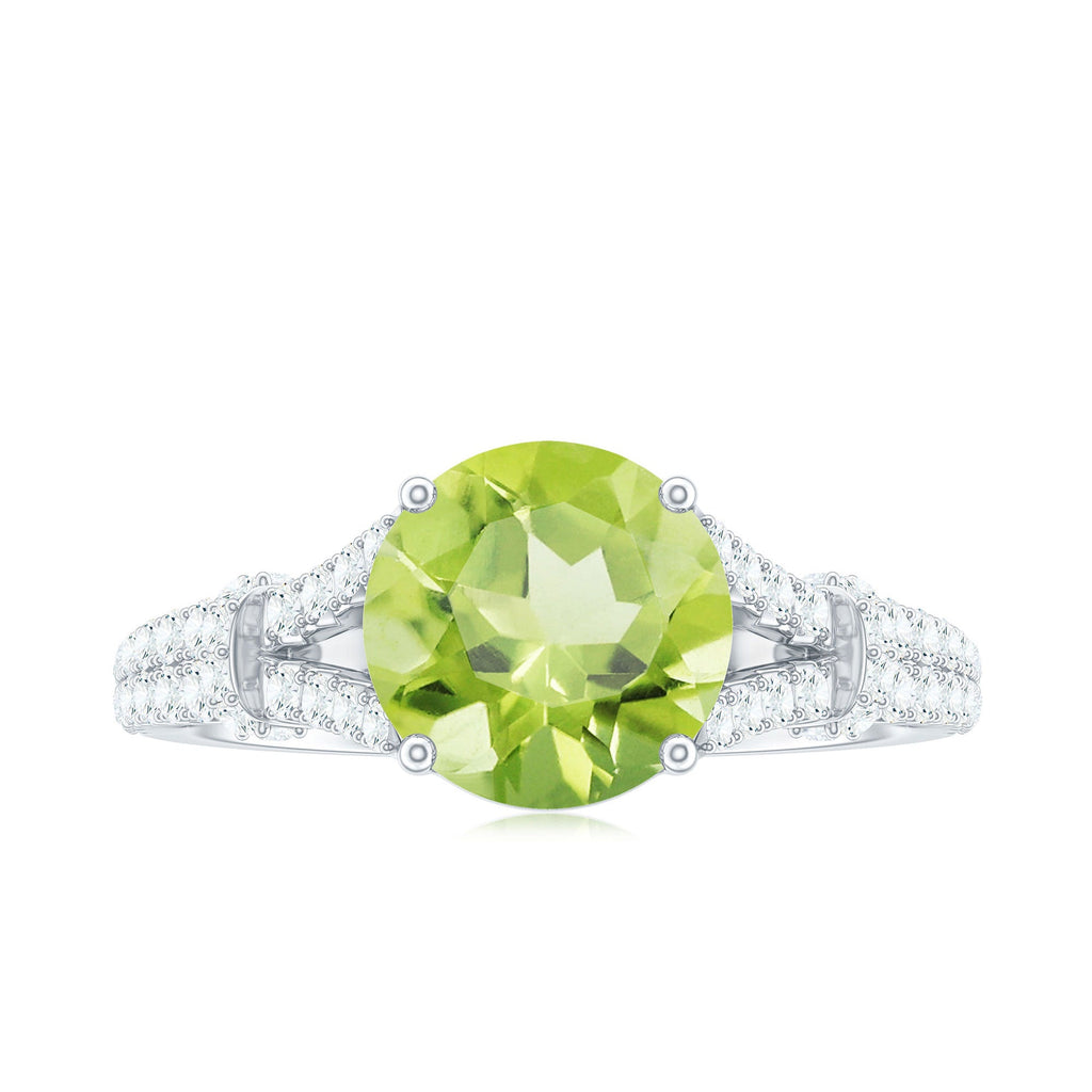 Peridot Solitaire Engagement Ring with Moissanite in Split Shank