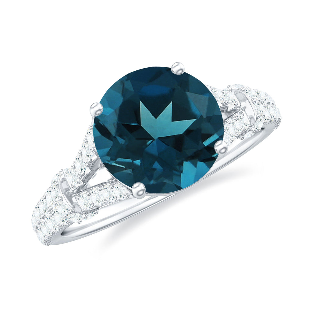 Natural London Blue Topaz Split Shank Engagement Ring