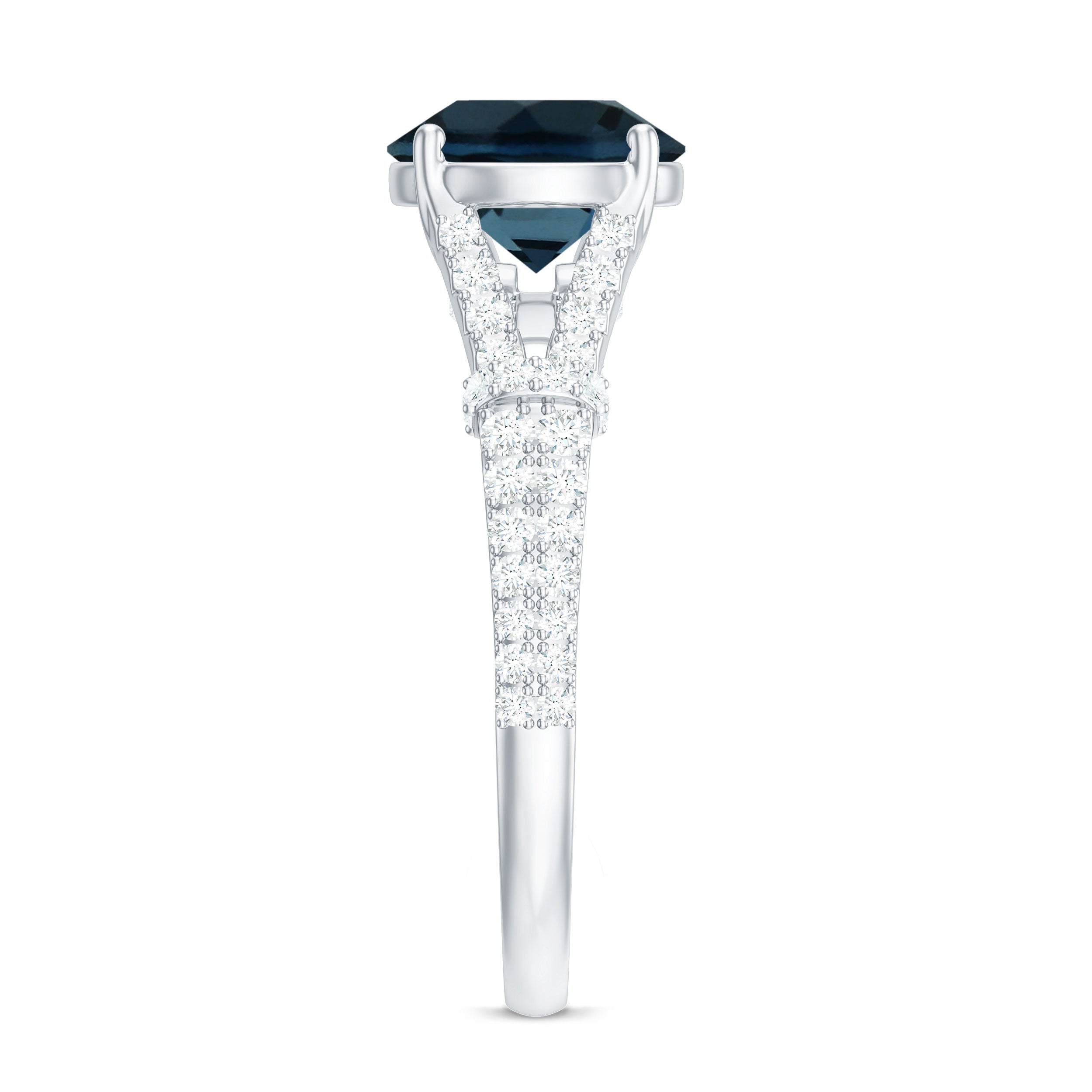 Natural London Blue Topaz Split Shank Engagement Ring