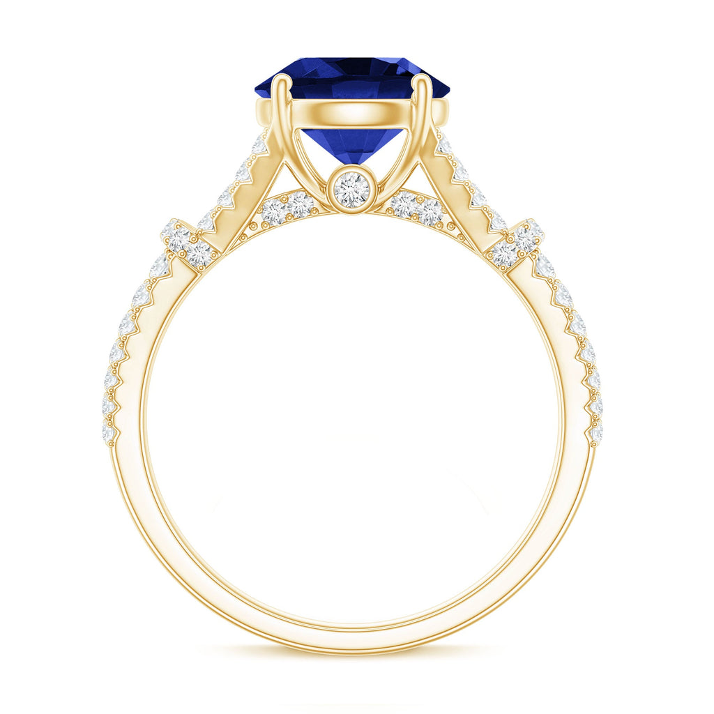 Certified 2.7 Carat Lab Grown Blue Sapphire Engagement Ring with Diamond Split Shank