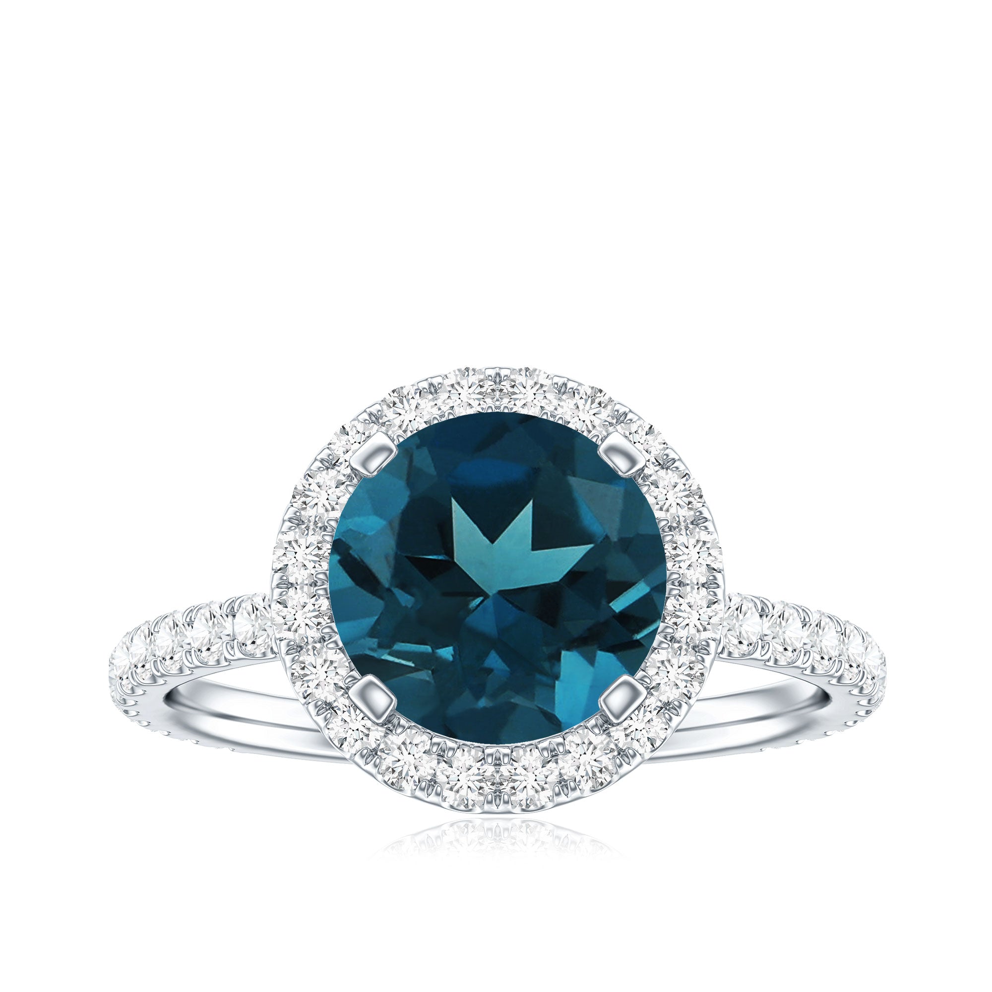 8MM London Blue Topaz Classic Engagement Ring with Diamond