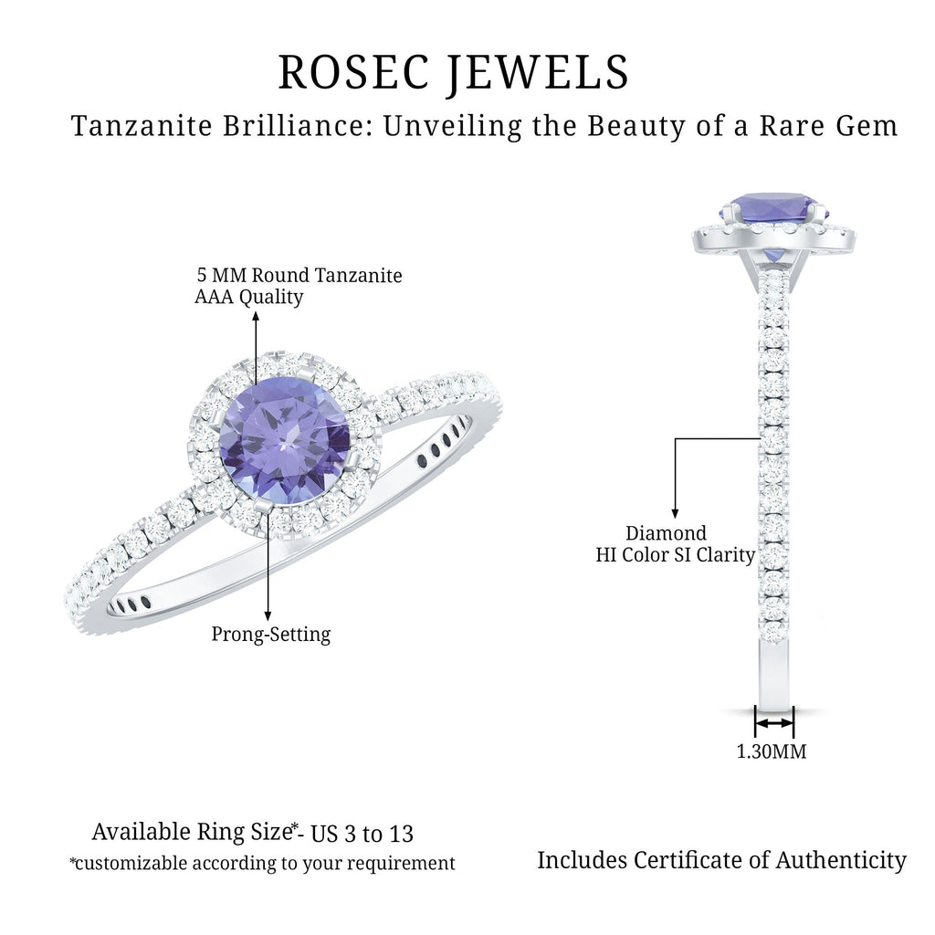 Womens Tanzanite Halo Ring with Diamond