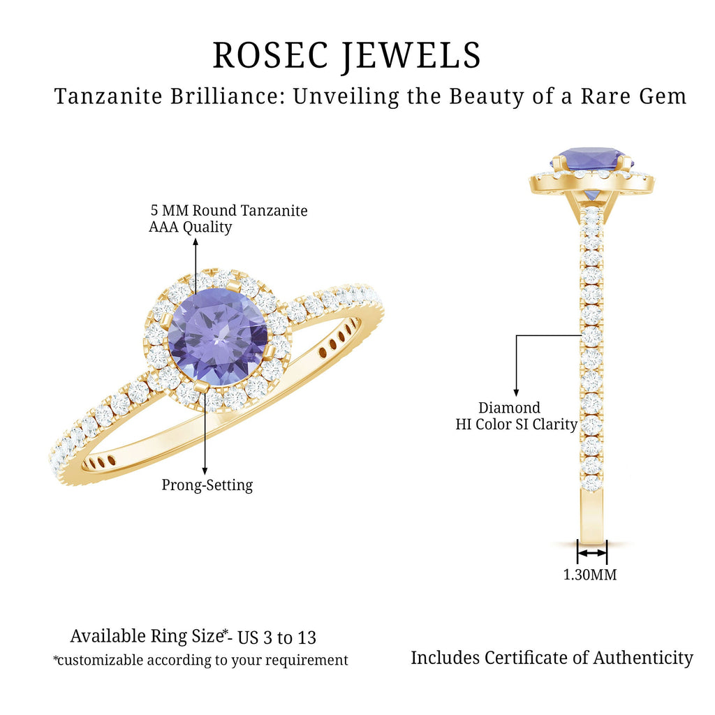 Womens Tanzanite Halo Ring with Diamond