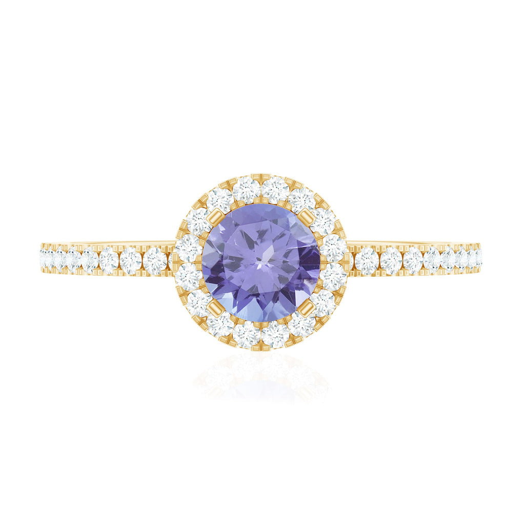 Womens Tanzanite Halo Ring with Diamond