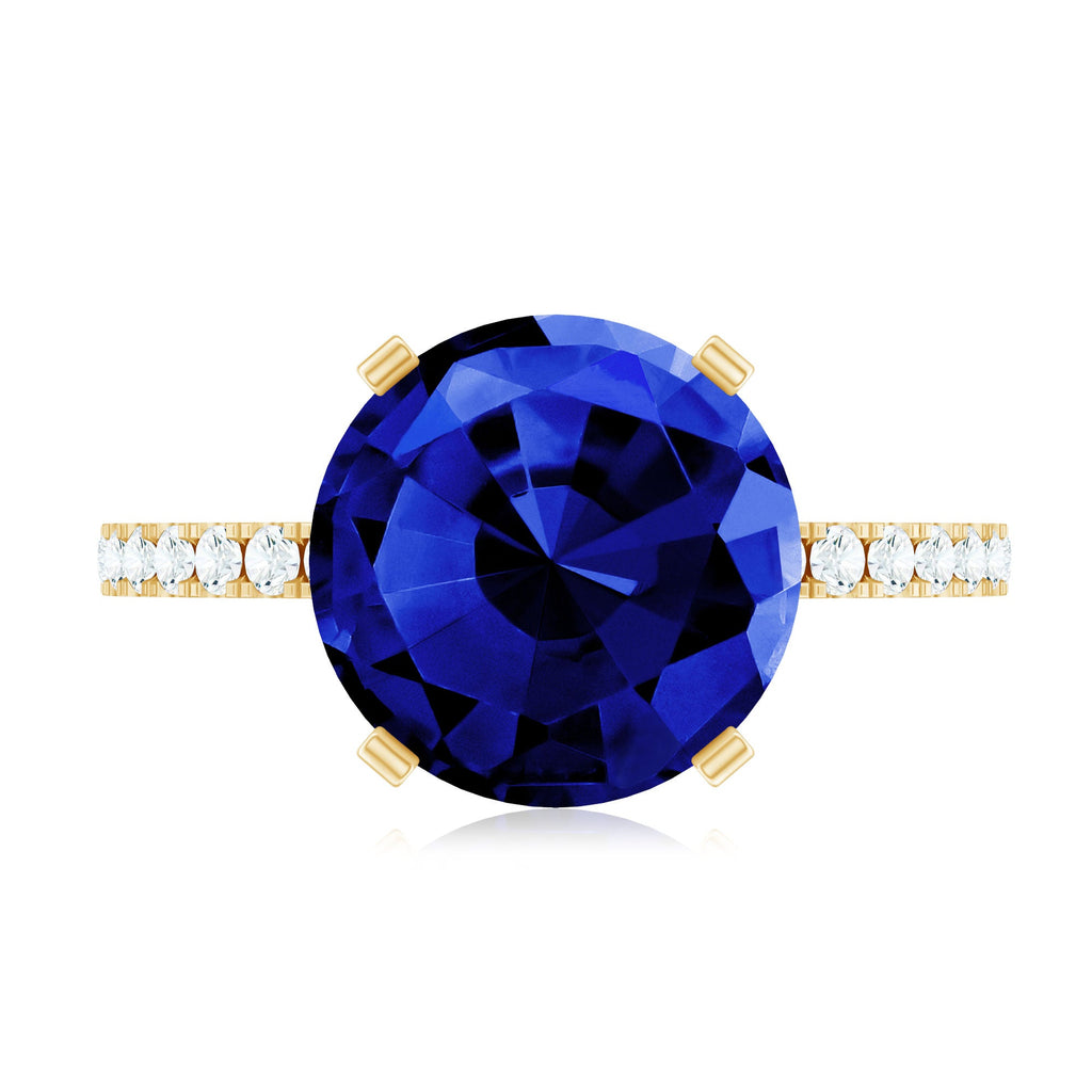 Certified 4.5 Carat Lab Grown Blue Sapphire Engagement Ring with Diamond