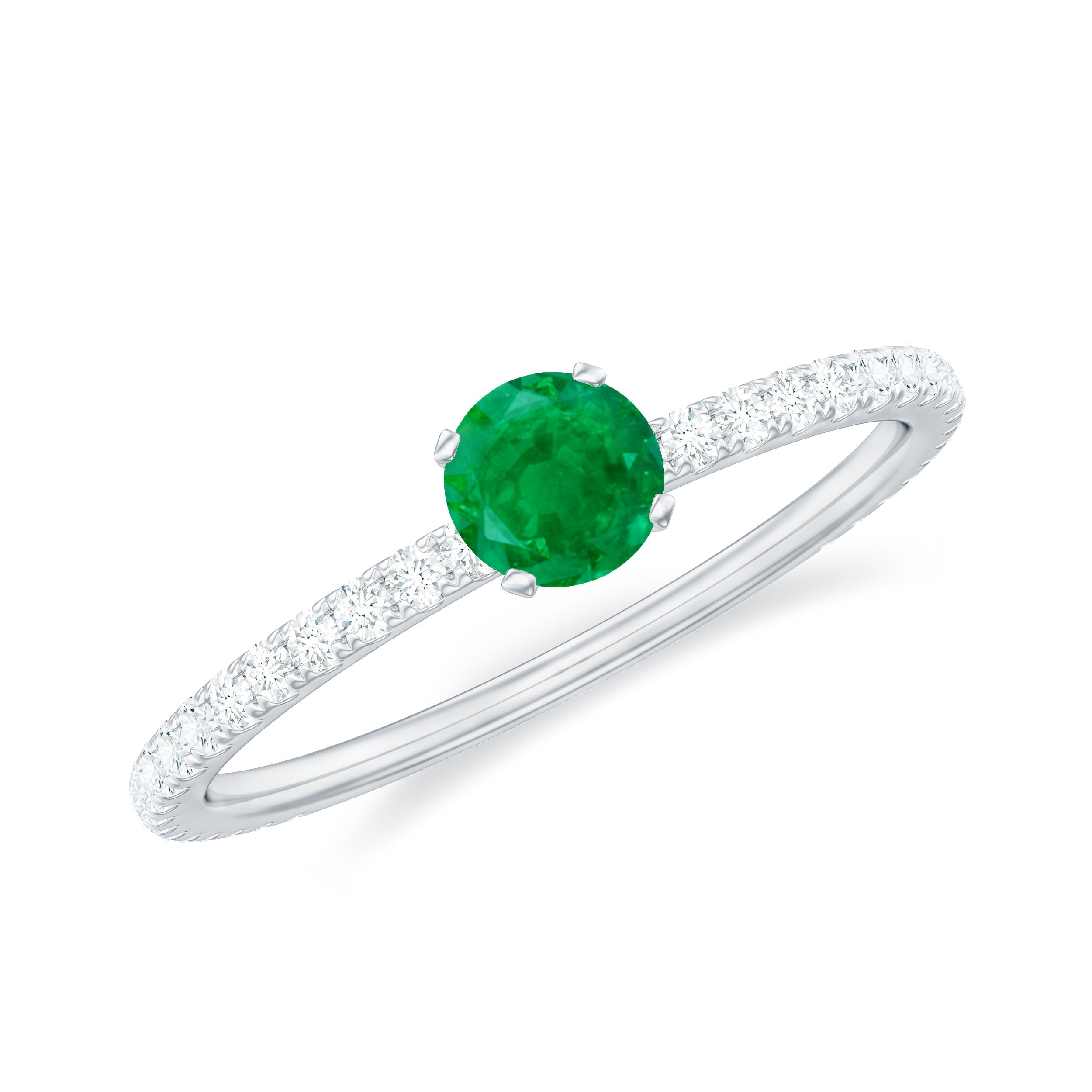 0.49 Carat Emerald Dainty Solitaire Ring with French Pave Set Diamond