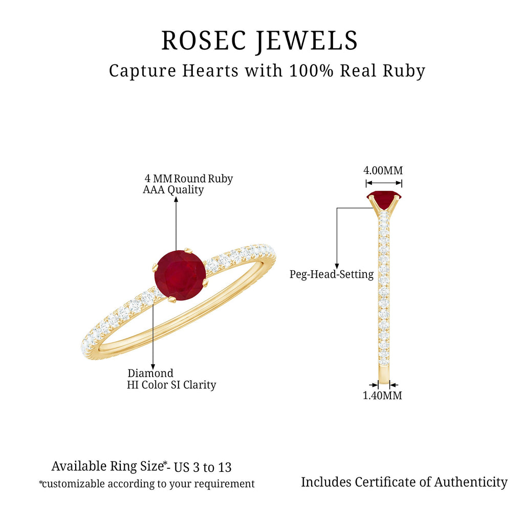 Natural Ruby Promise Ring with Diamond for Women