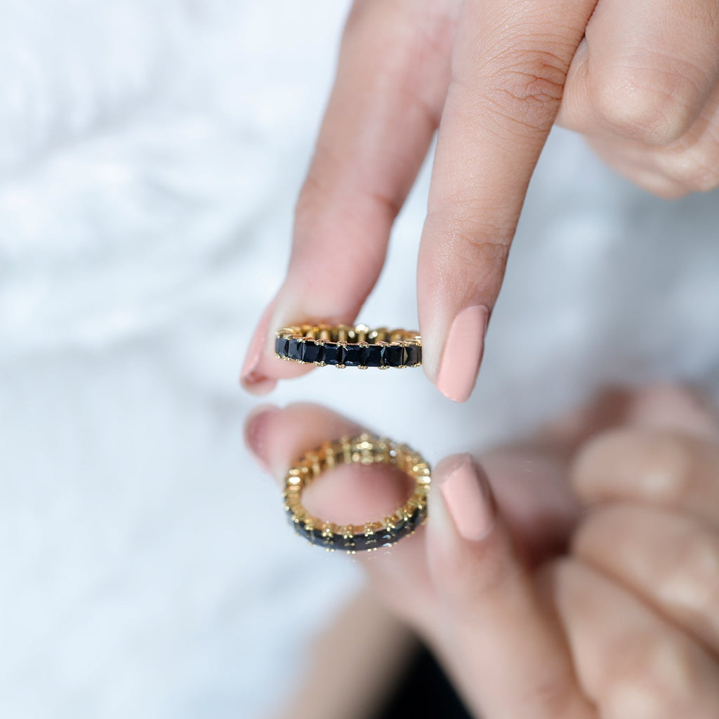 Certified Black Spinel Princess Cut Eternity Band Ring