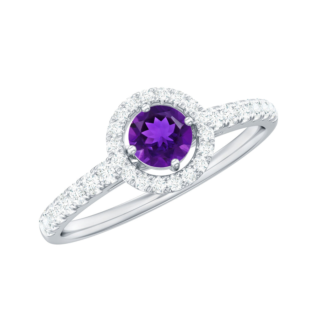 Real Amethyst Promise Ring with Diamond Halo