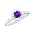 Real Amethyst Promise Ring with Diamond Halo