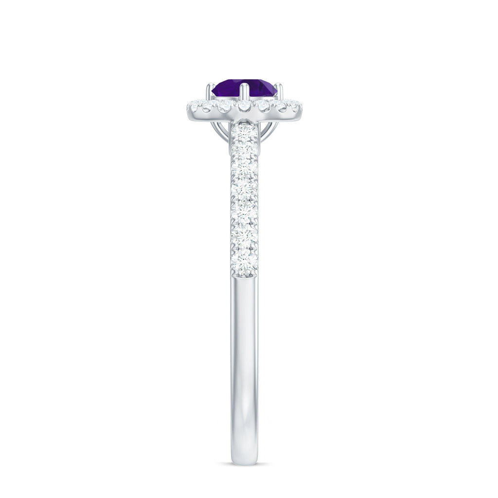 Real Amethyst Promise Ring with Diamond Halo