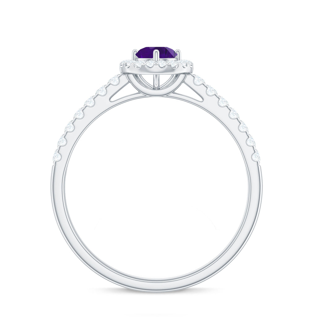 Real Amethyst Promise Ring with Diamond Halo