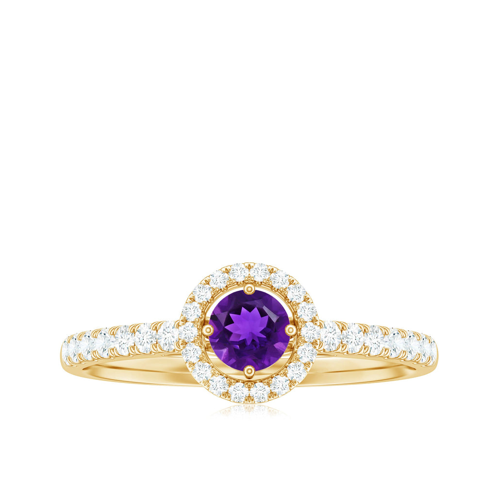 Real Amethyst Promise Ring with Diamond Halo