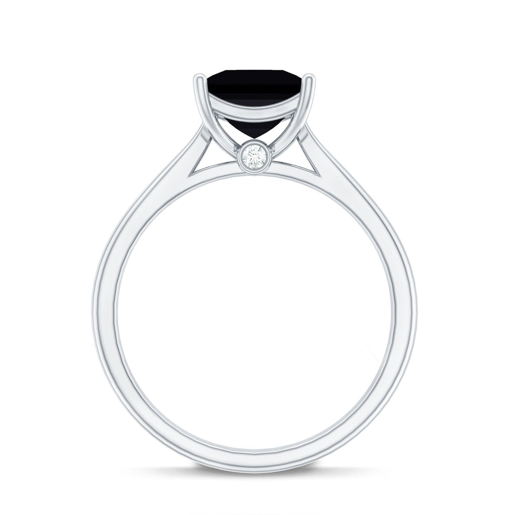 1 Carat Princess Cut Lab Grown Black Diamond Engagement Ring with Surprise White Diamond