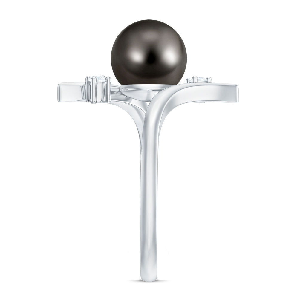 Tahitian Black Pearl Bypass Engagement Ring with Diamond