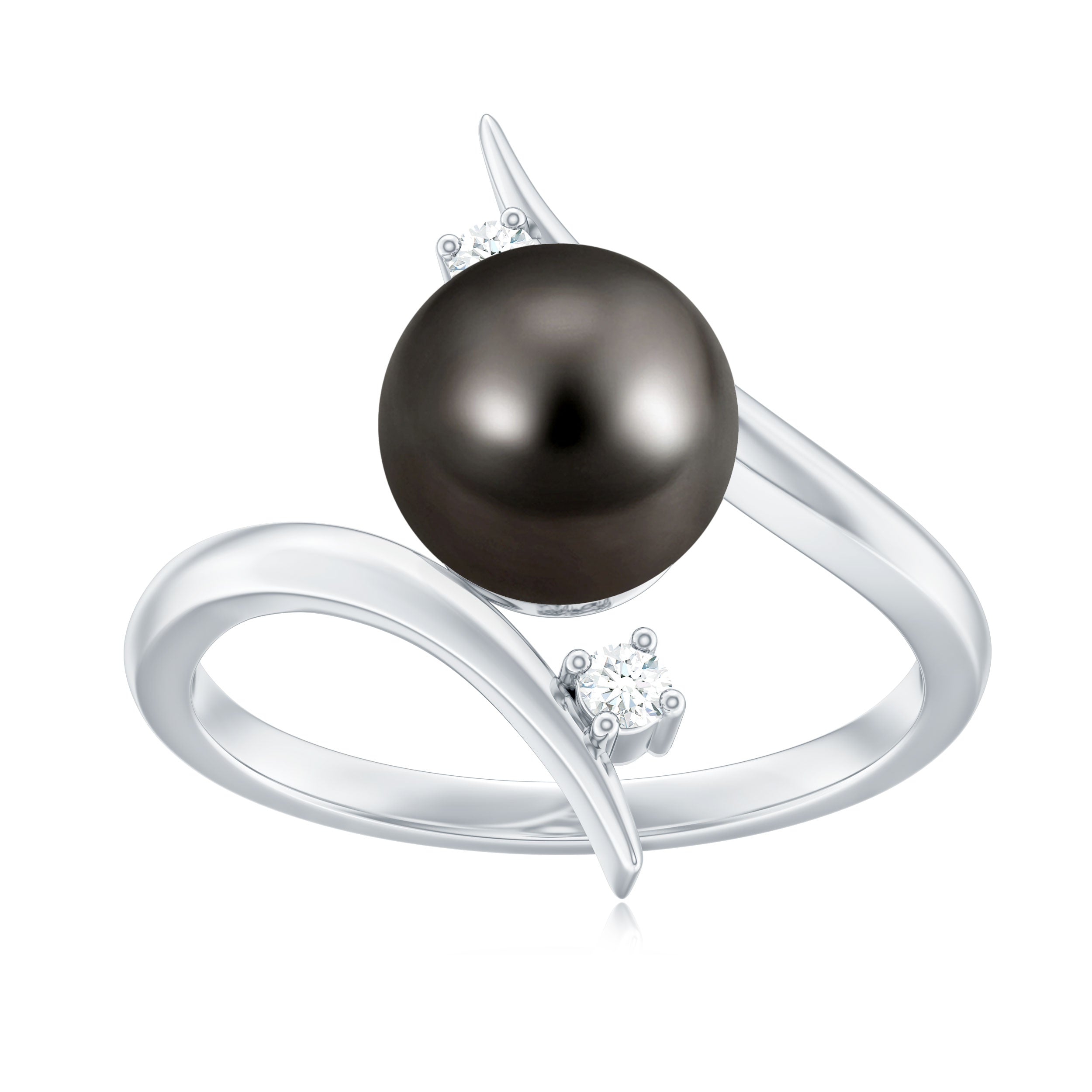 Tahitian Black Pearl Bypass Engagement Ring with Diamond