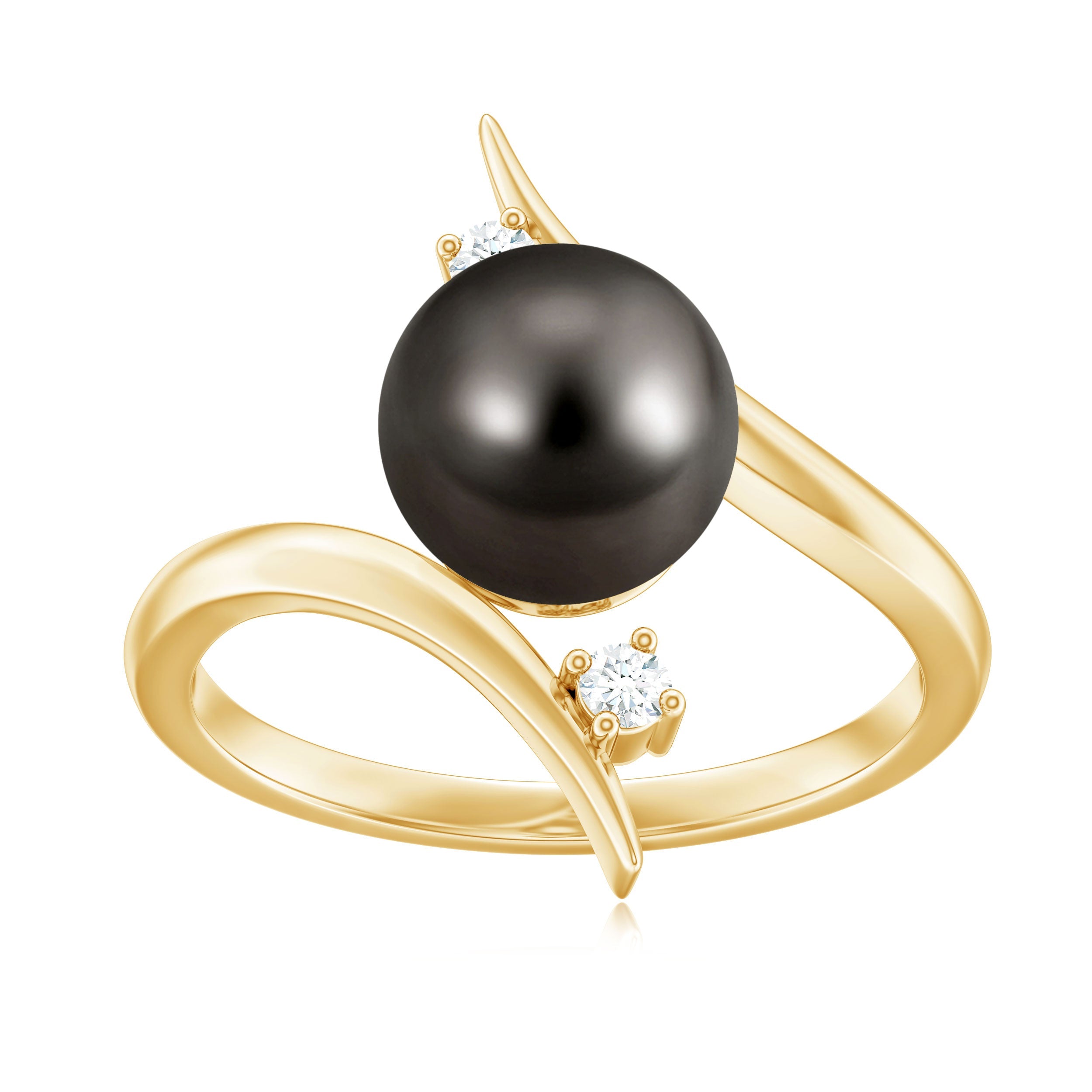 Tahitian Black Pearl Bypass Engagement Ring with Diamond