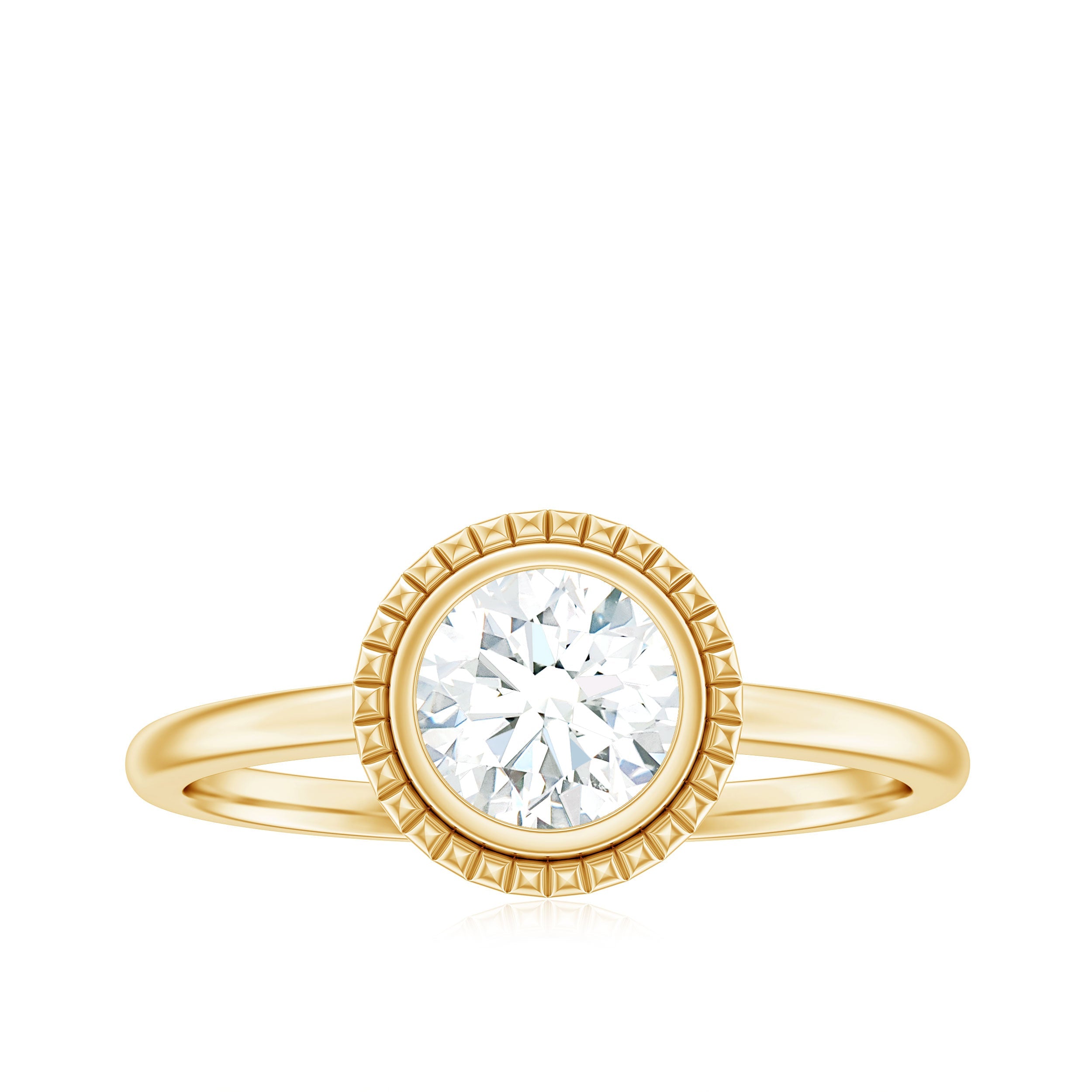 6mm Round Moissanite Solitaire Engagement Ring in Bezel Setting
