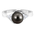 Bypass Tahitian Pearl Engagement Ring with Diamond Trio