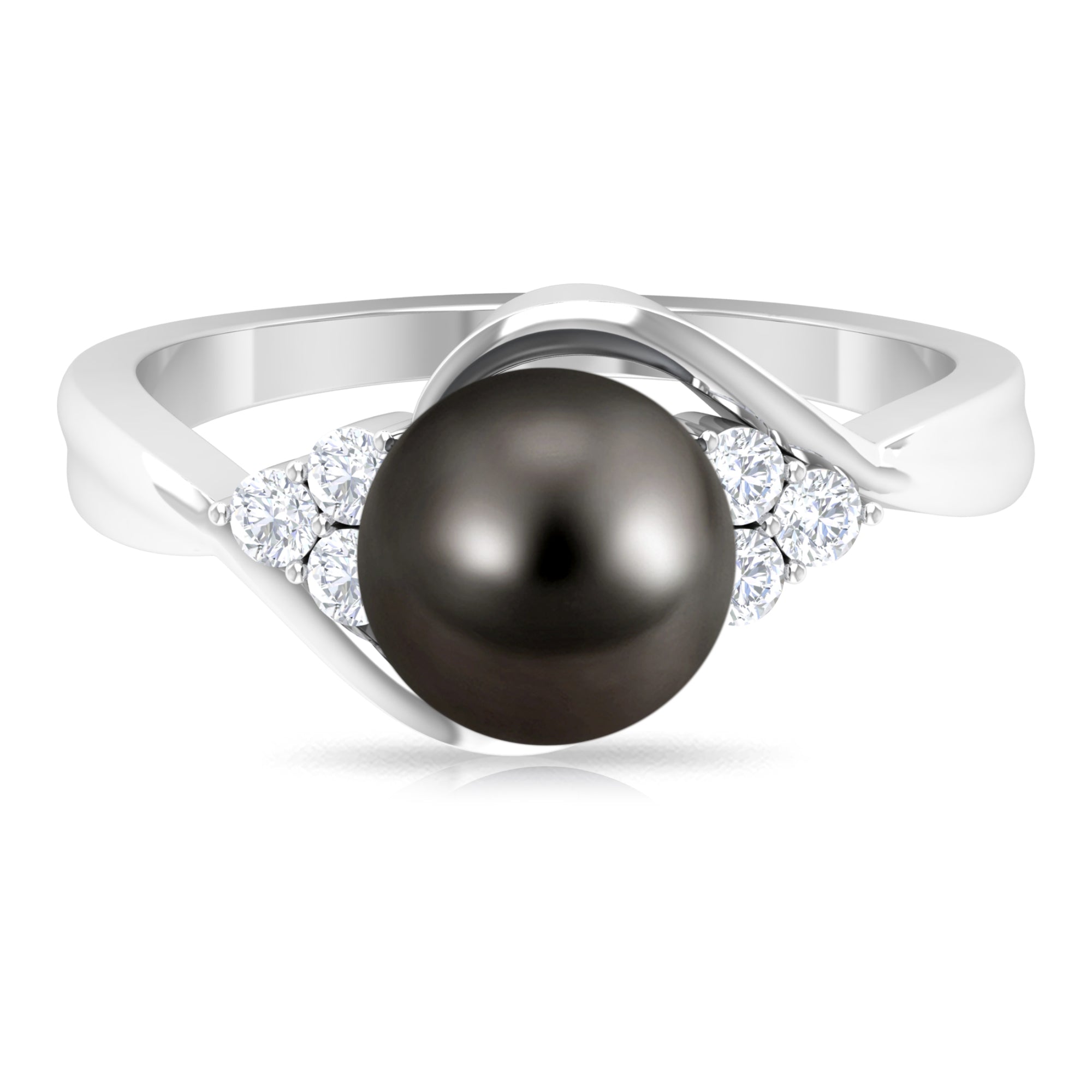 Bypass Tahitian Pearl Engagement Ring with Diamond Trio