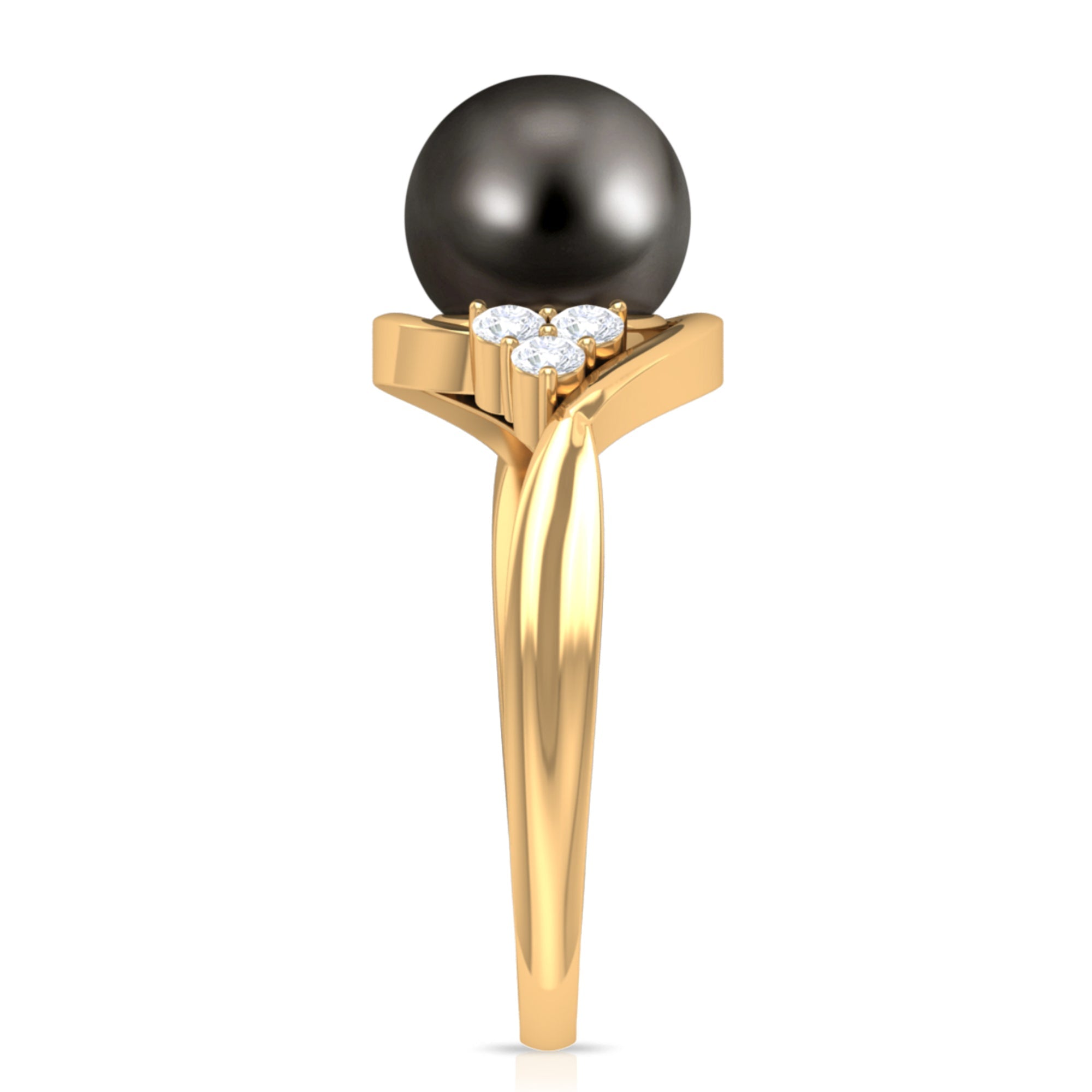 Bypass Tahitian Pearl Engagement Ring with Diamond Trio