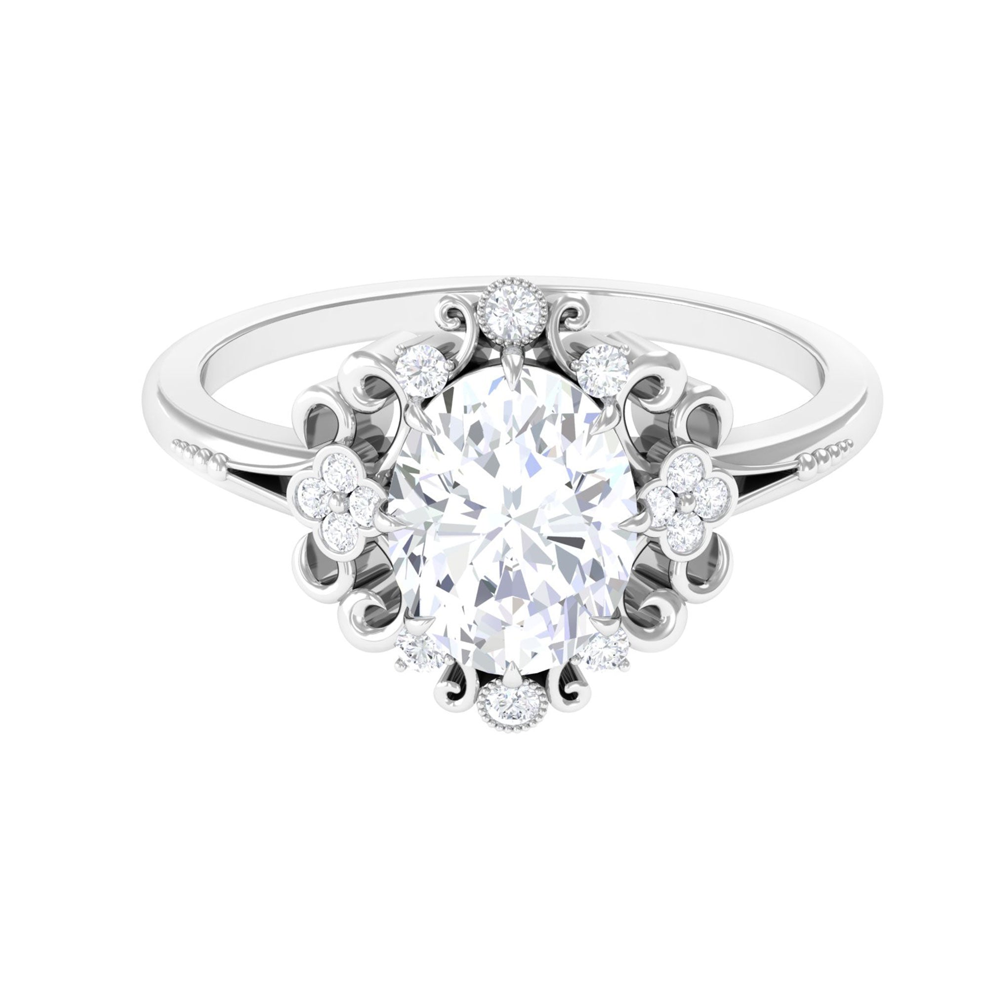 7X9mm Oval Cut Certified Moissanite Vintage Statement Ring