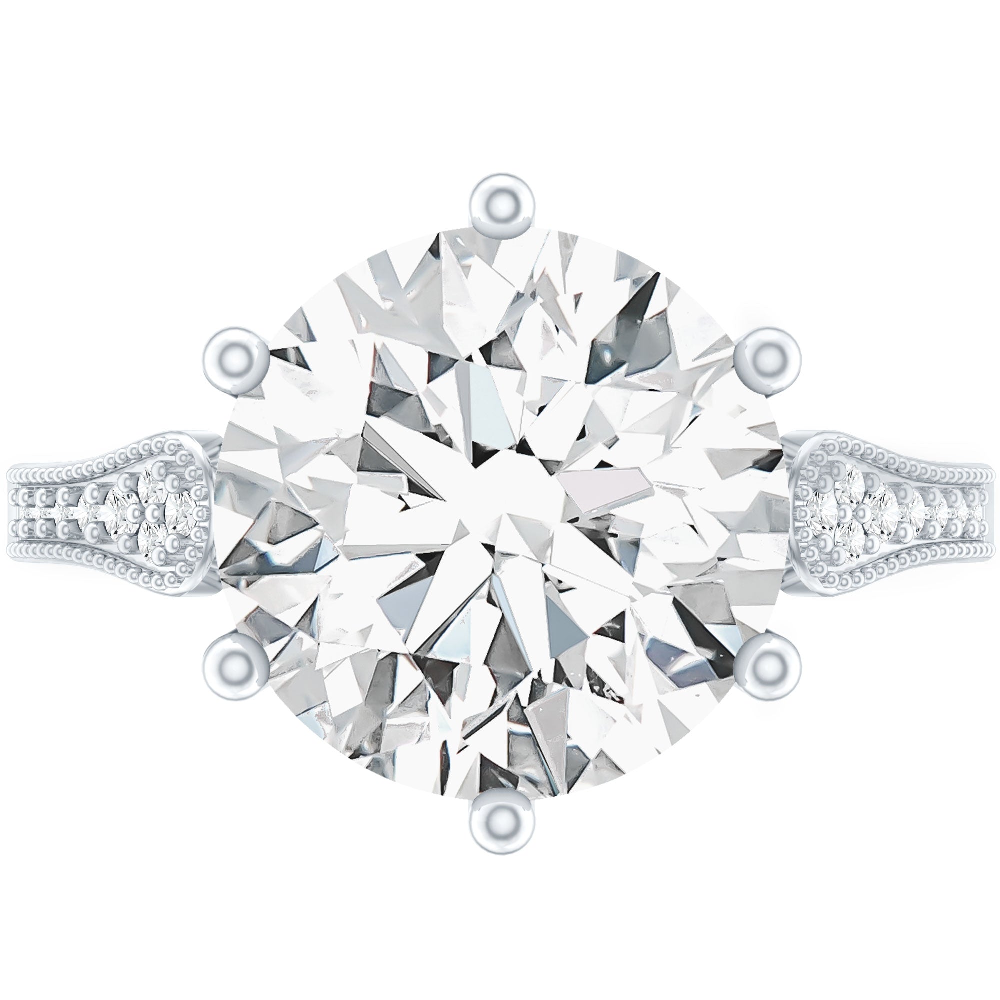 Certified 4.4 Carat Moissanite Round Engagement Ring in Silver