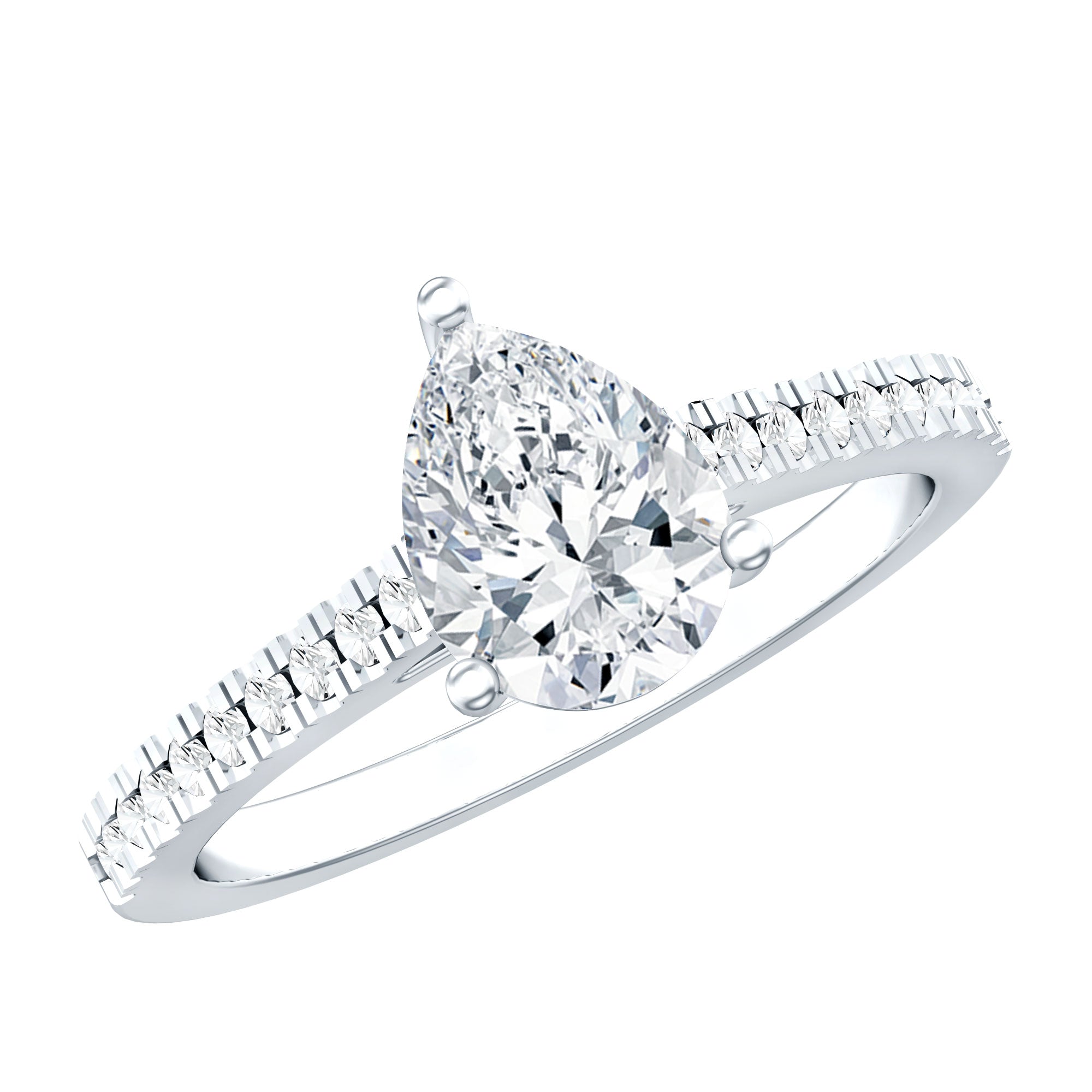 Certified Moissanite Pear Shape Engagement Ring with Side Stones
