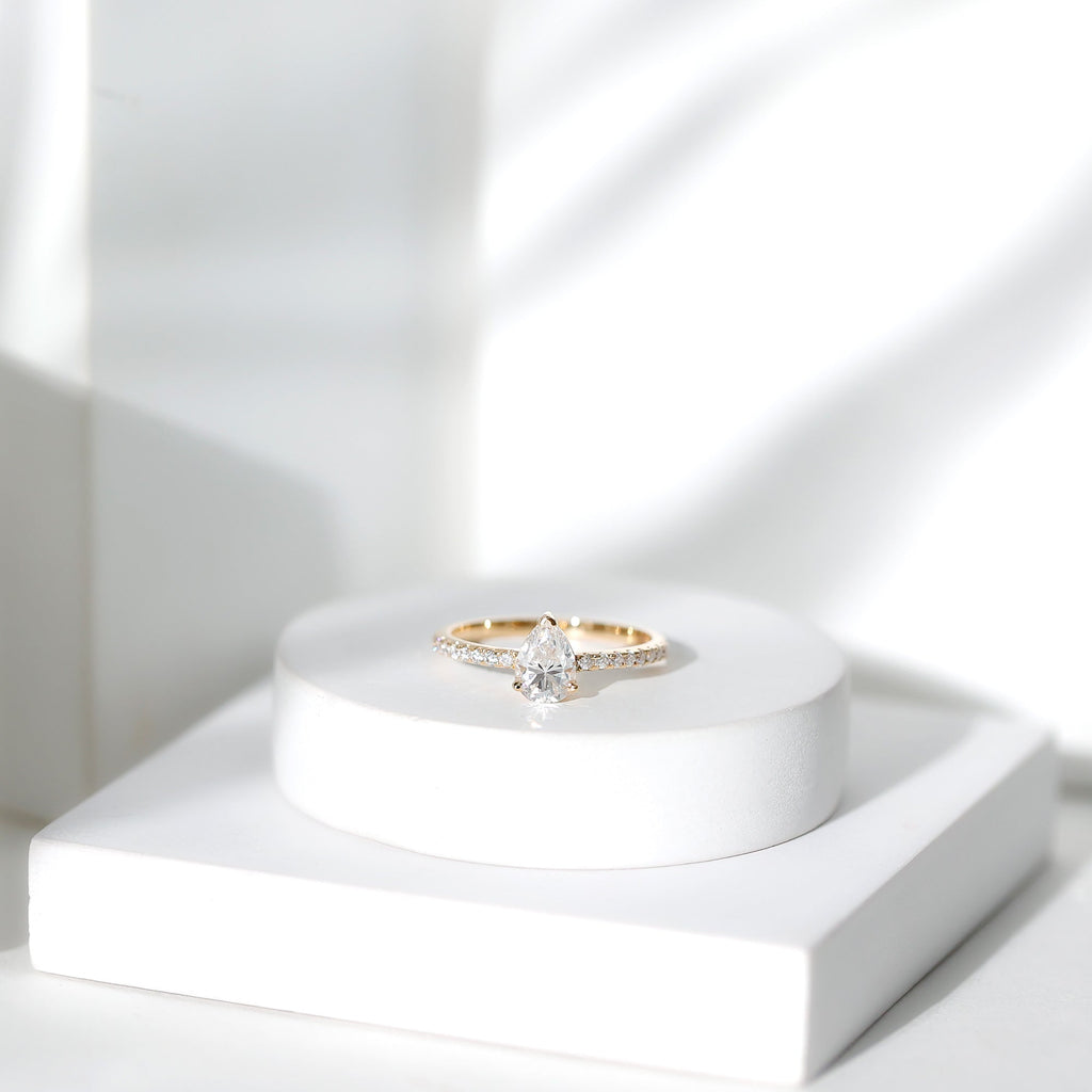 Certified Moissanite Teardrop Engagement Ring with Side Stones