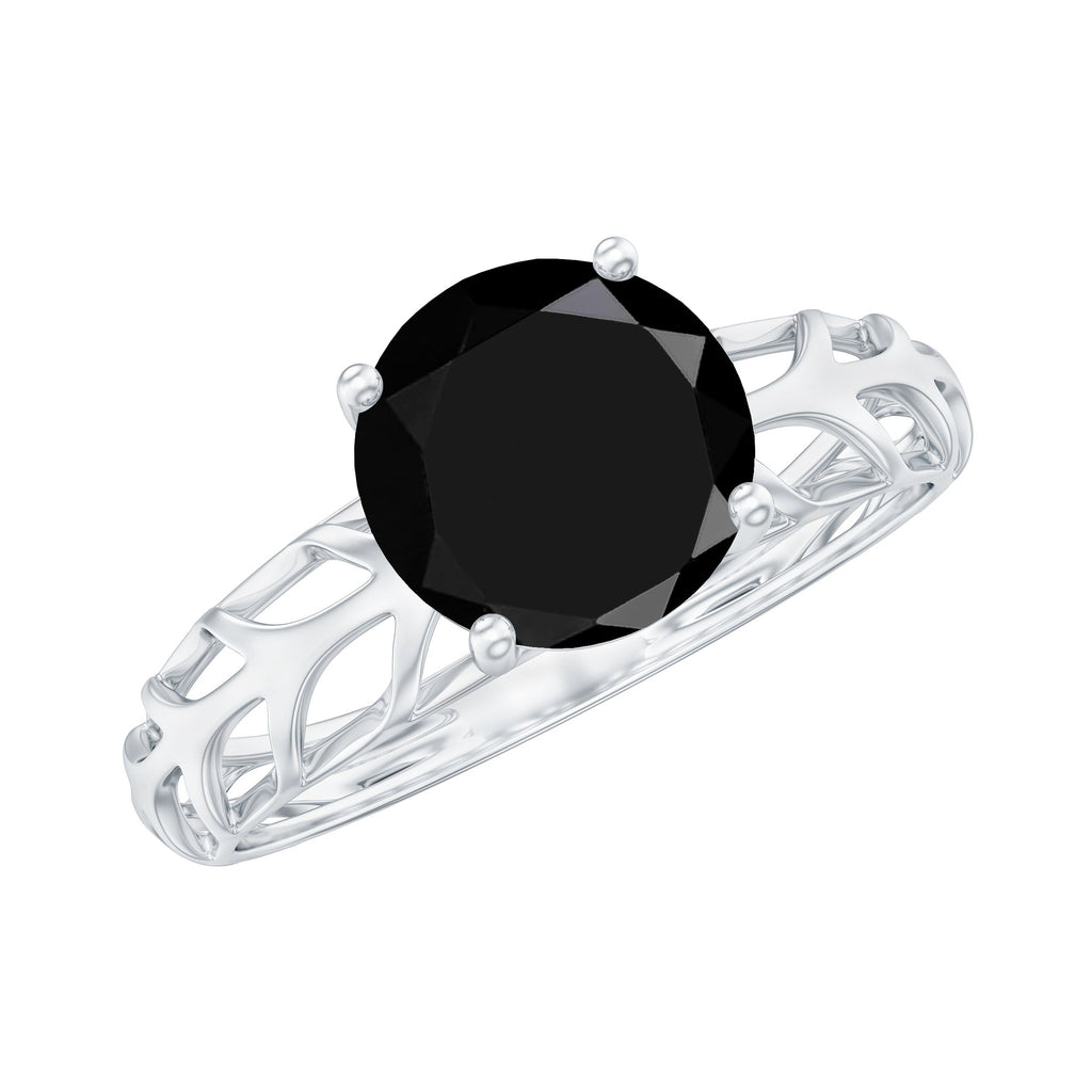 Natural 2.6 Carat Black Spinel Solitaire Engagement Ring for Women