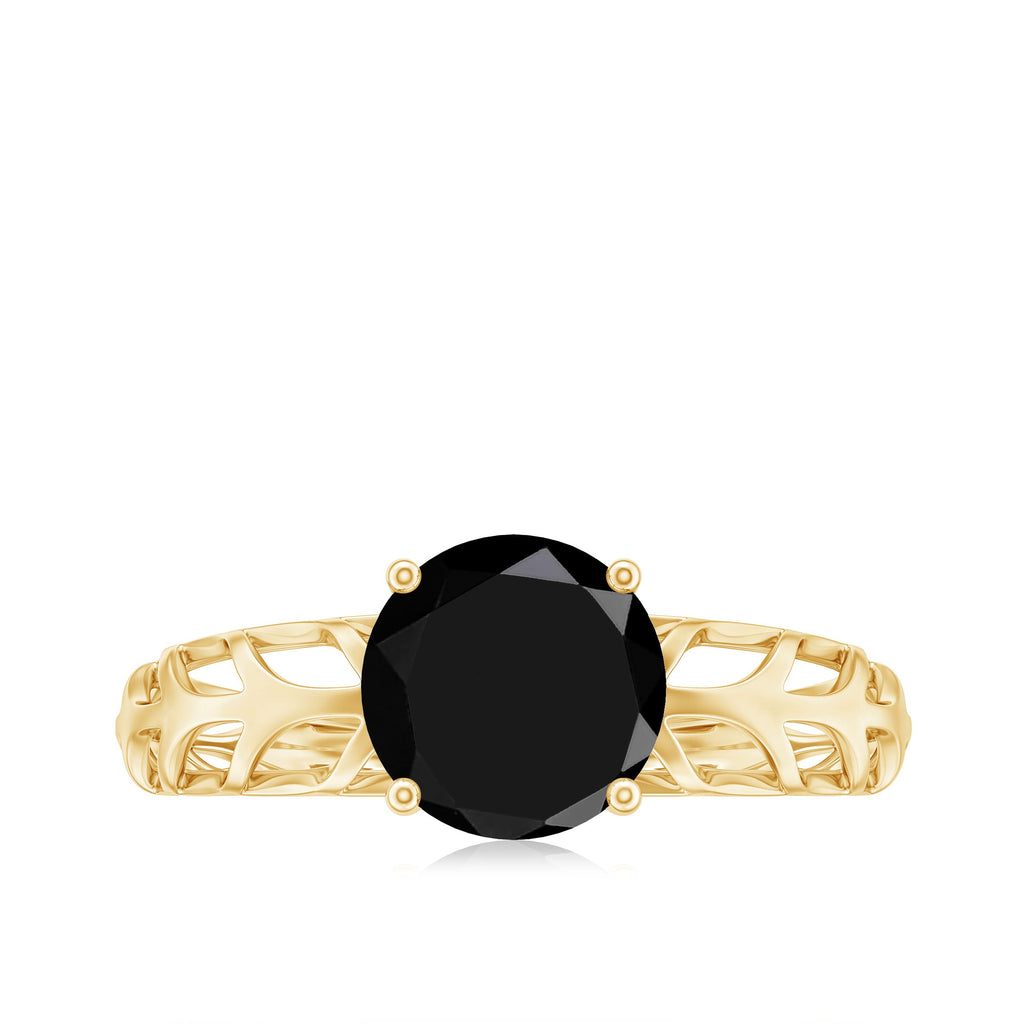 Natural 2.6 Carat Black Spinel Solitaire Engagement Ring for Women