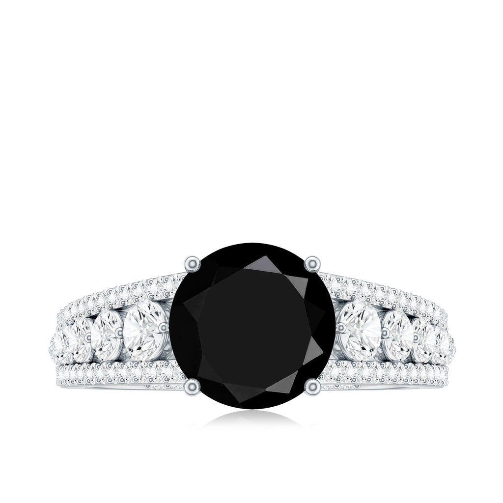 8mm Round Black Onyx Statement Engagement Ring with Moissanite Side Stones