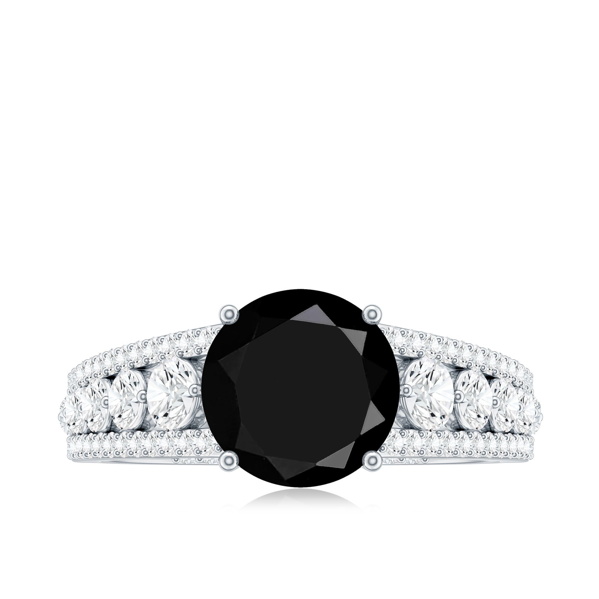 8mm Round Black Onyx Statement Engagement Ring with Moissanite Side Stones