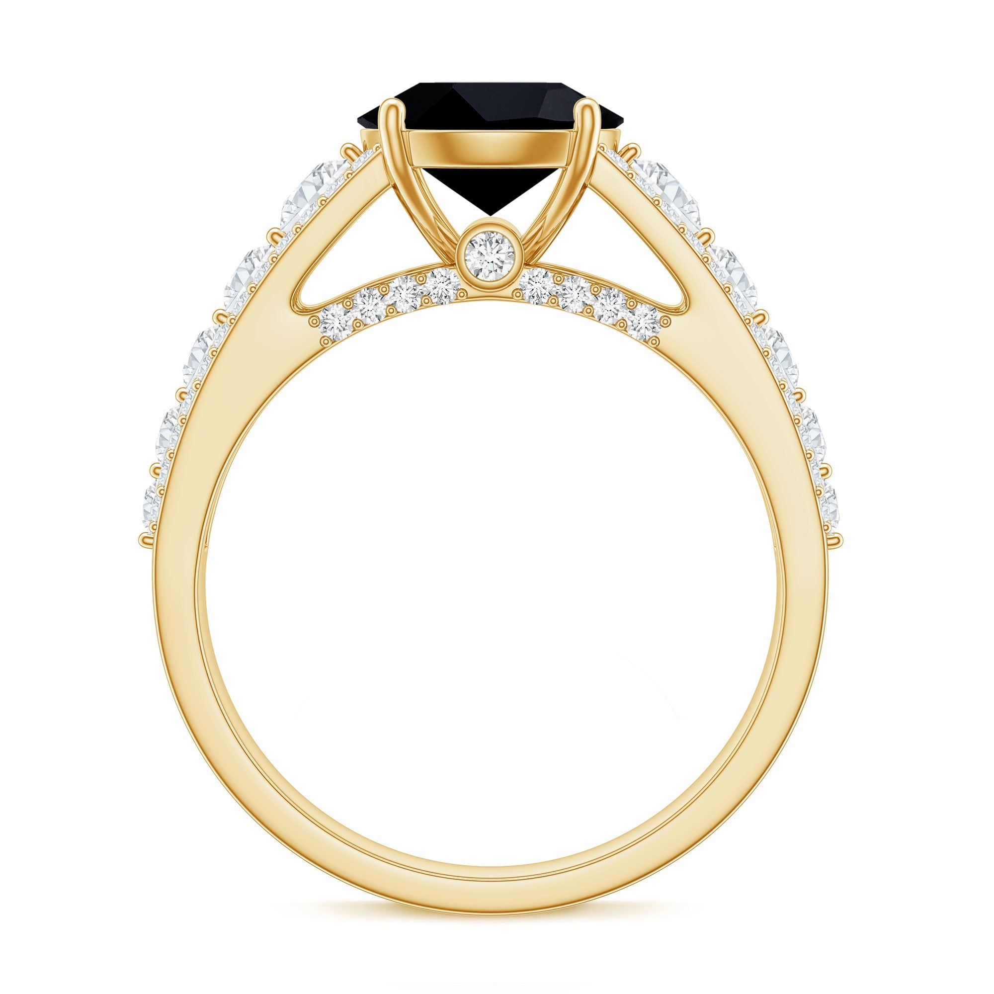 8mm Round Black Onyx Statement Engagement Ring with Moissanite Side Stones