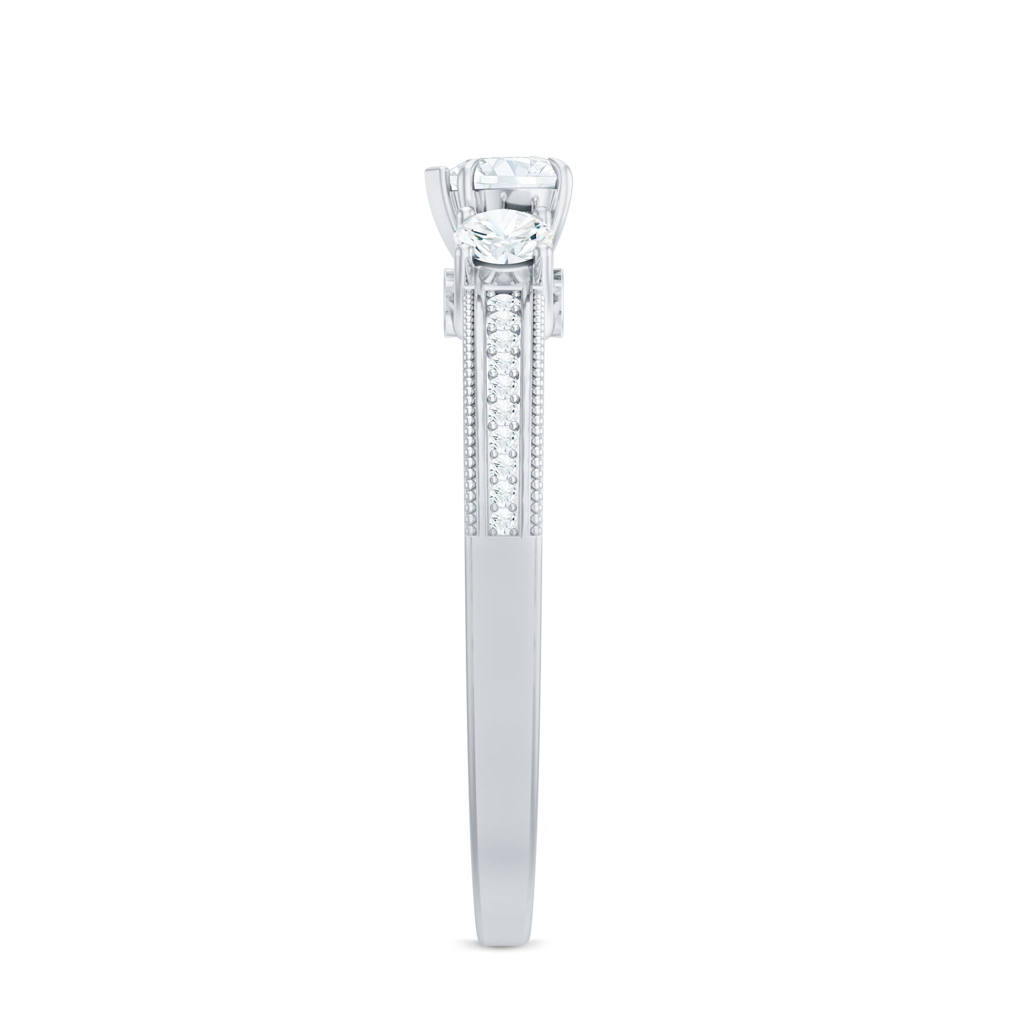 Natural Diamond Three Stone Ring with Beaded Details