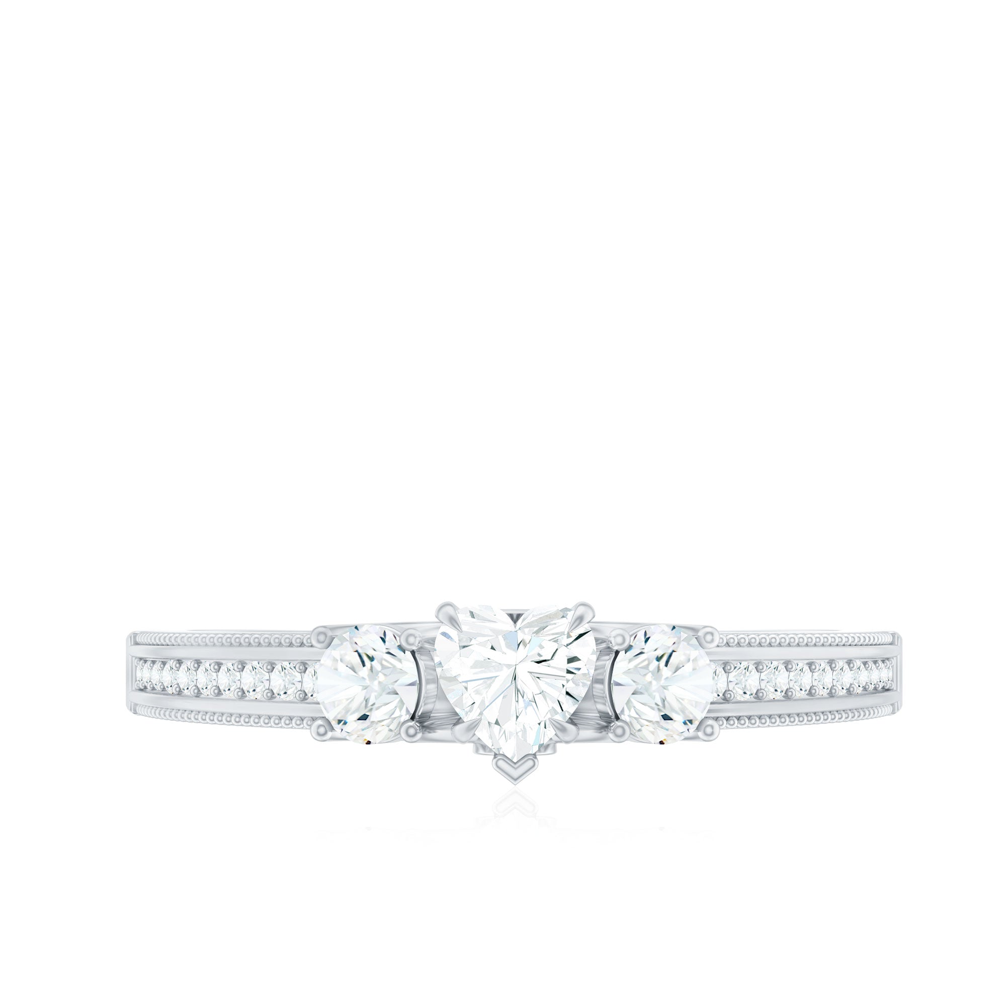 Natural Diamond Three Stone Ring with Beaded Details
