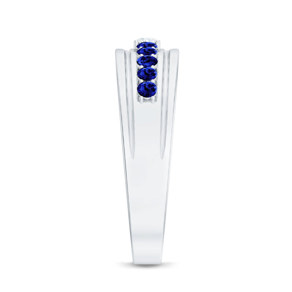 Certified Moissanite and Lab Created Blue Sapphire Anniversary Band