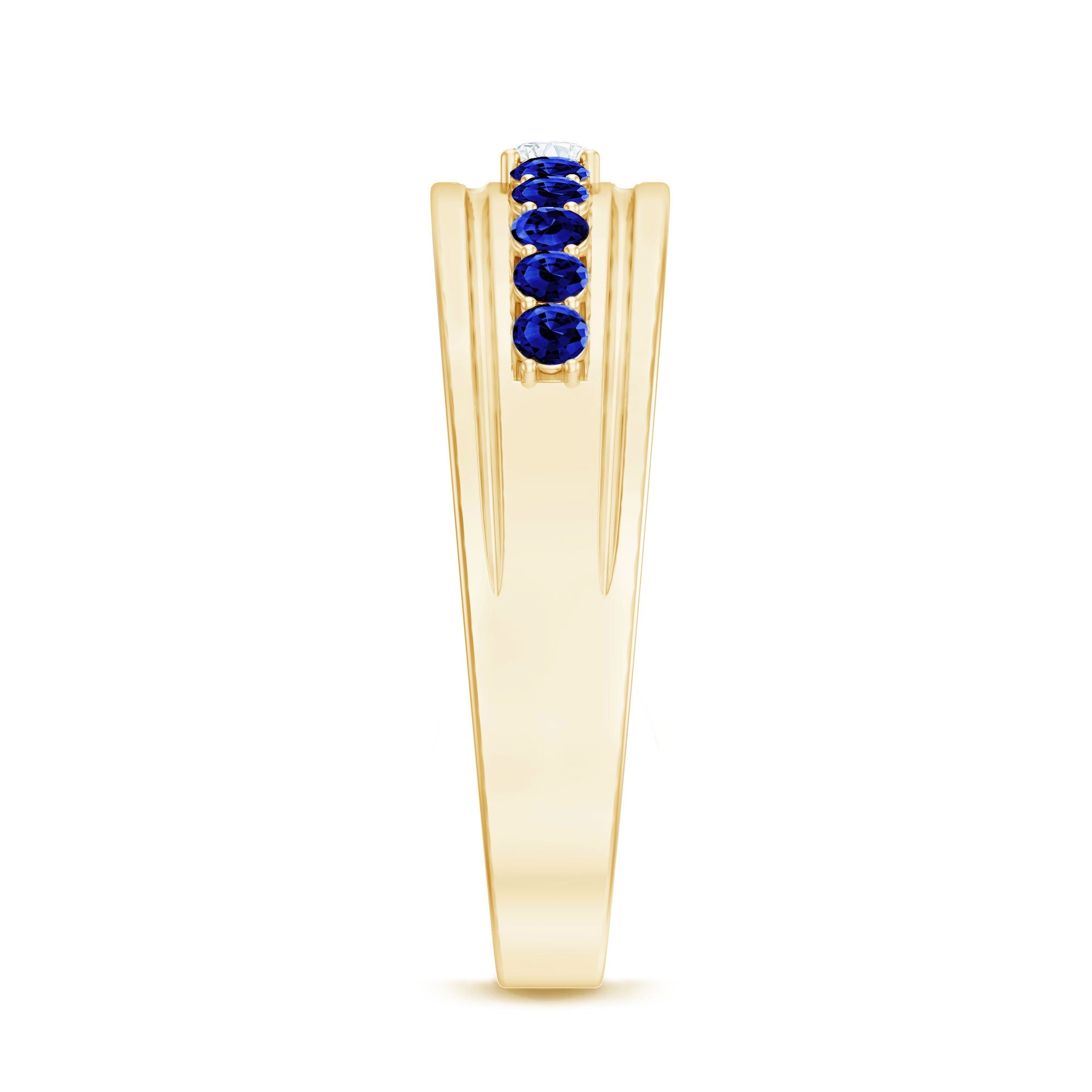 Certified Moissanite and Lab Created Blue Sapphire Anniversary Band
