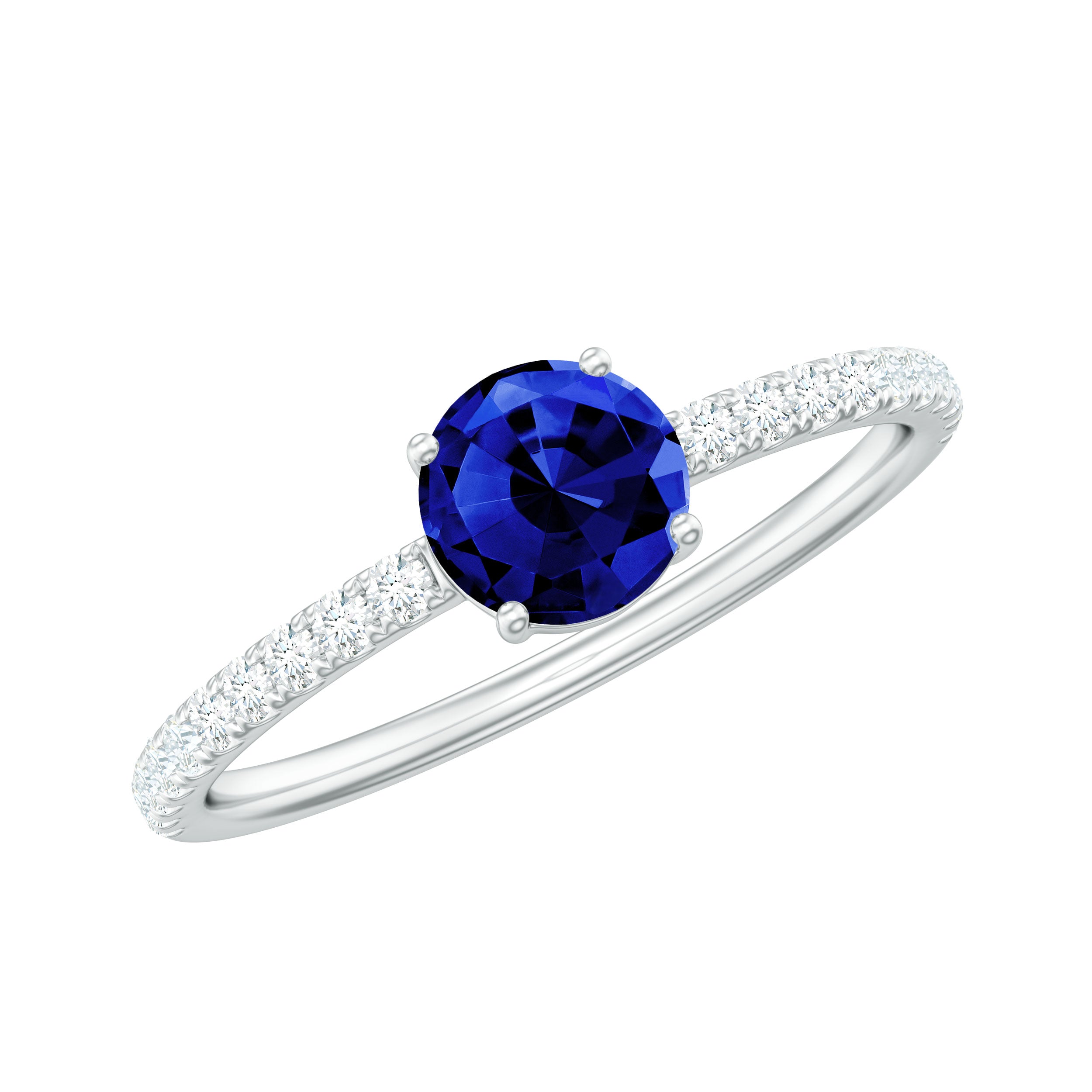 5mm Lab Created Blue Sapphire Promise Ring with Diamond Side Stones