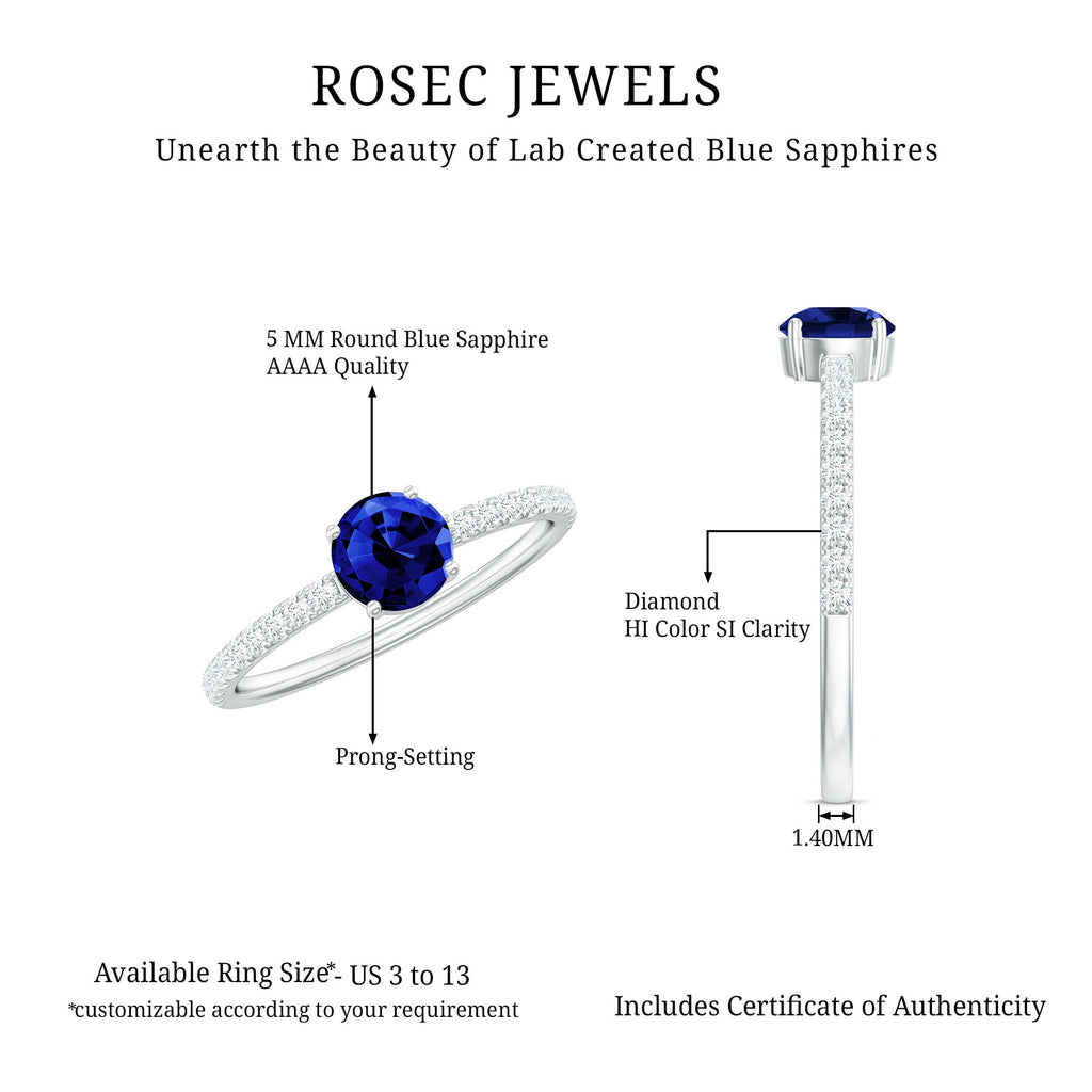 5mm Lab Created Blue Sapphire Promise Ring with Diamond Side Stones
