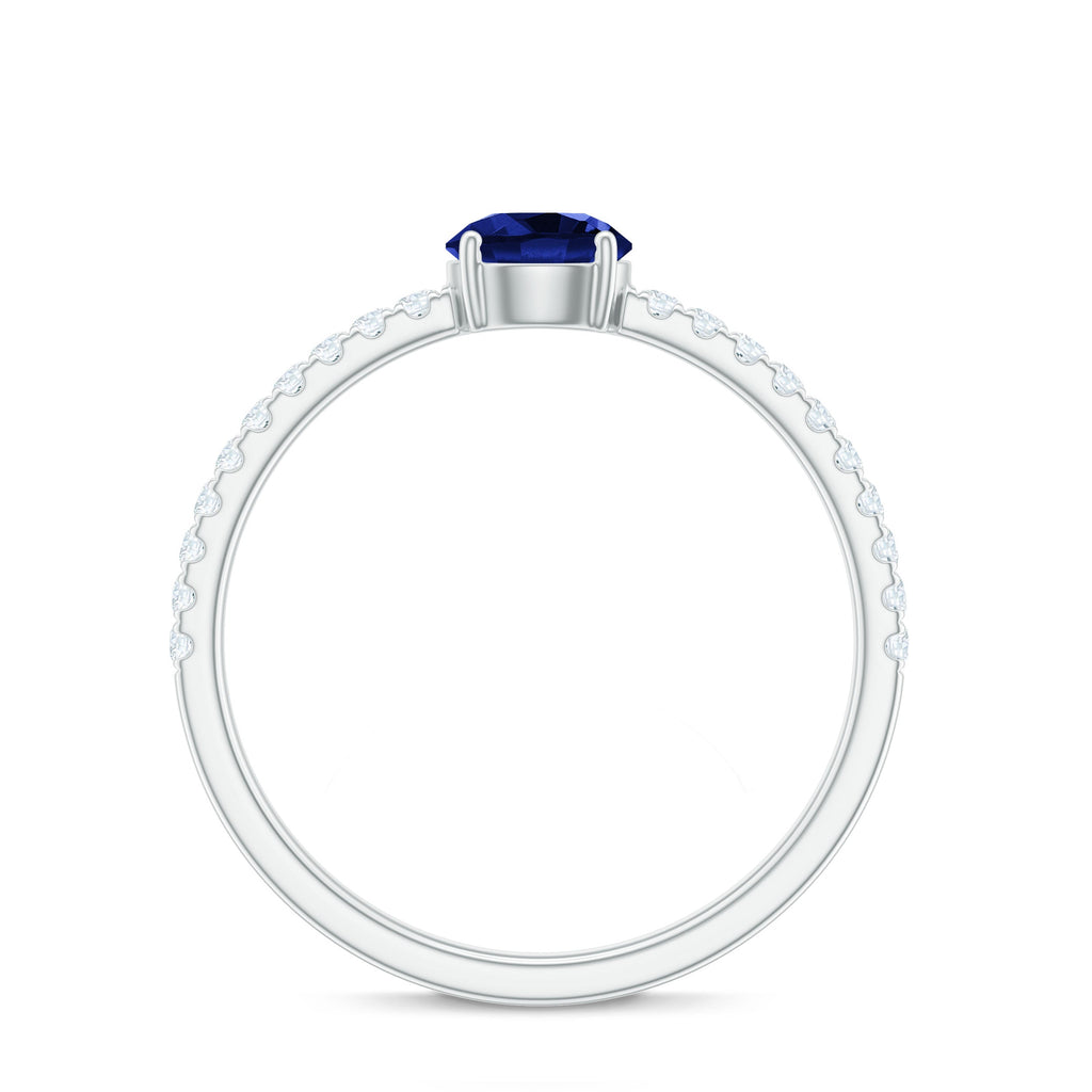 5mm Lab Created Blue Sapphire Promise Ring with Diamond Side Stones