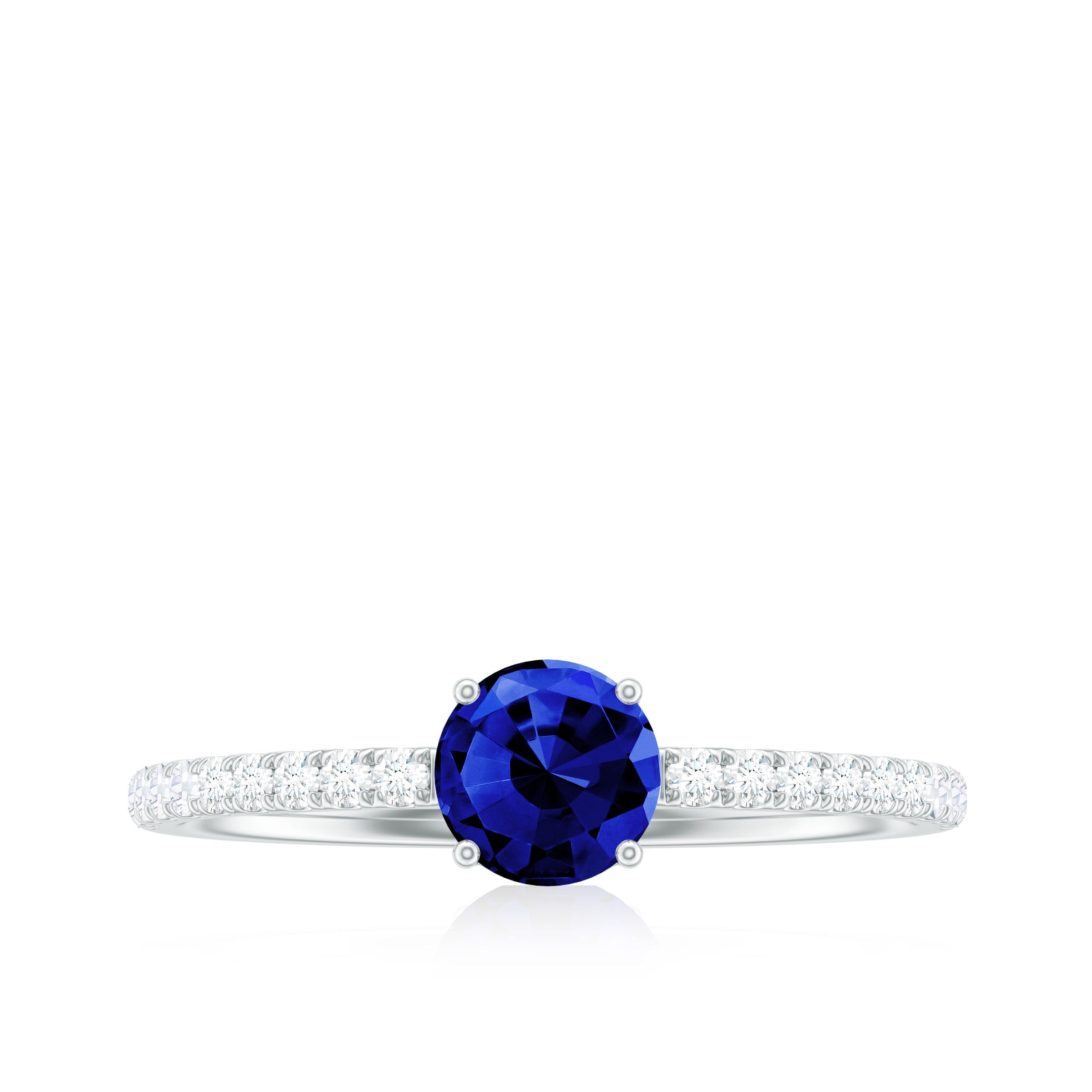 5mm Lab Created Blue Sapphire Promise Ring with Diamond Side Stones