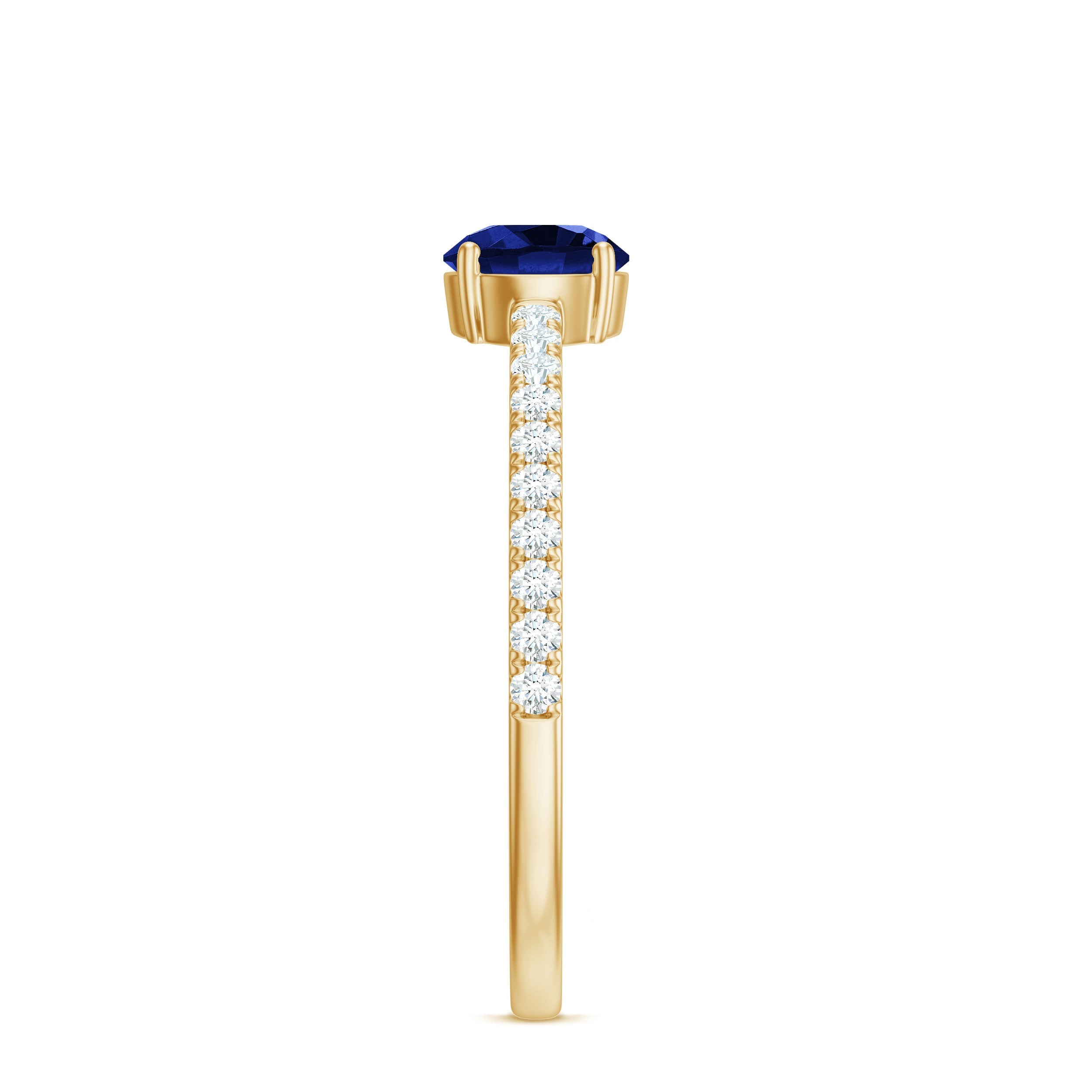 5mm Lab Created Blue Sapphire Promise Ring with Diamond Side Stones
